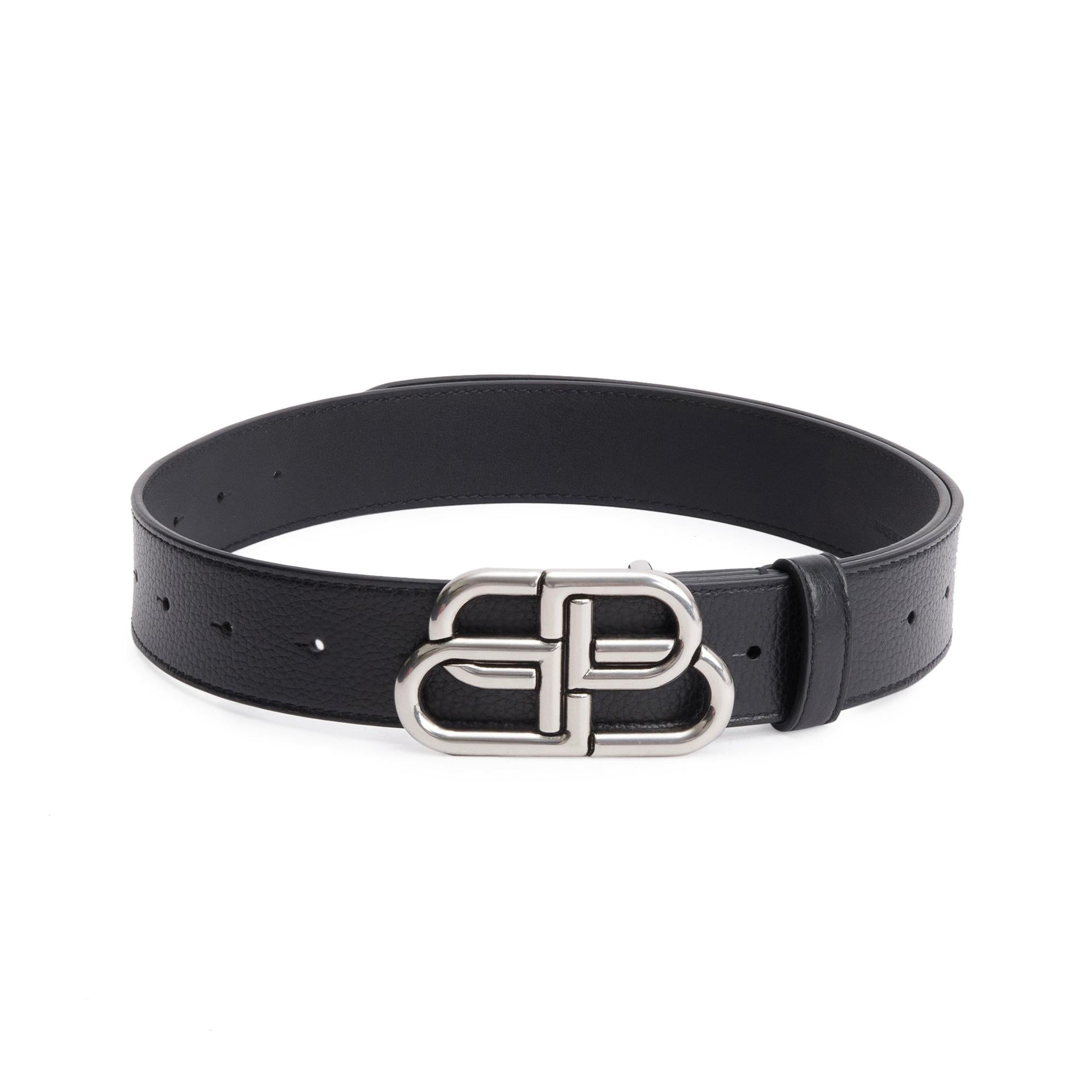 Balenciaga BB Black Leather Large Belt 85 w/ Box