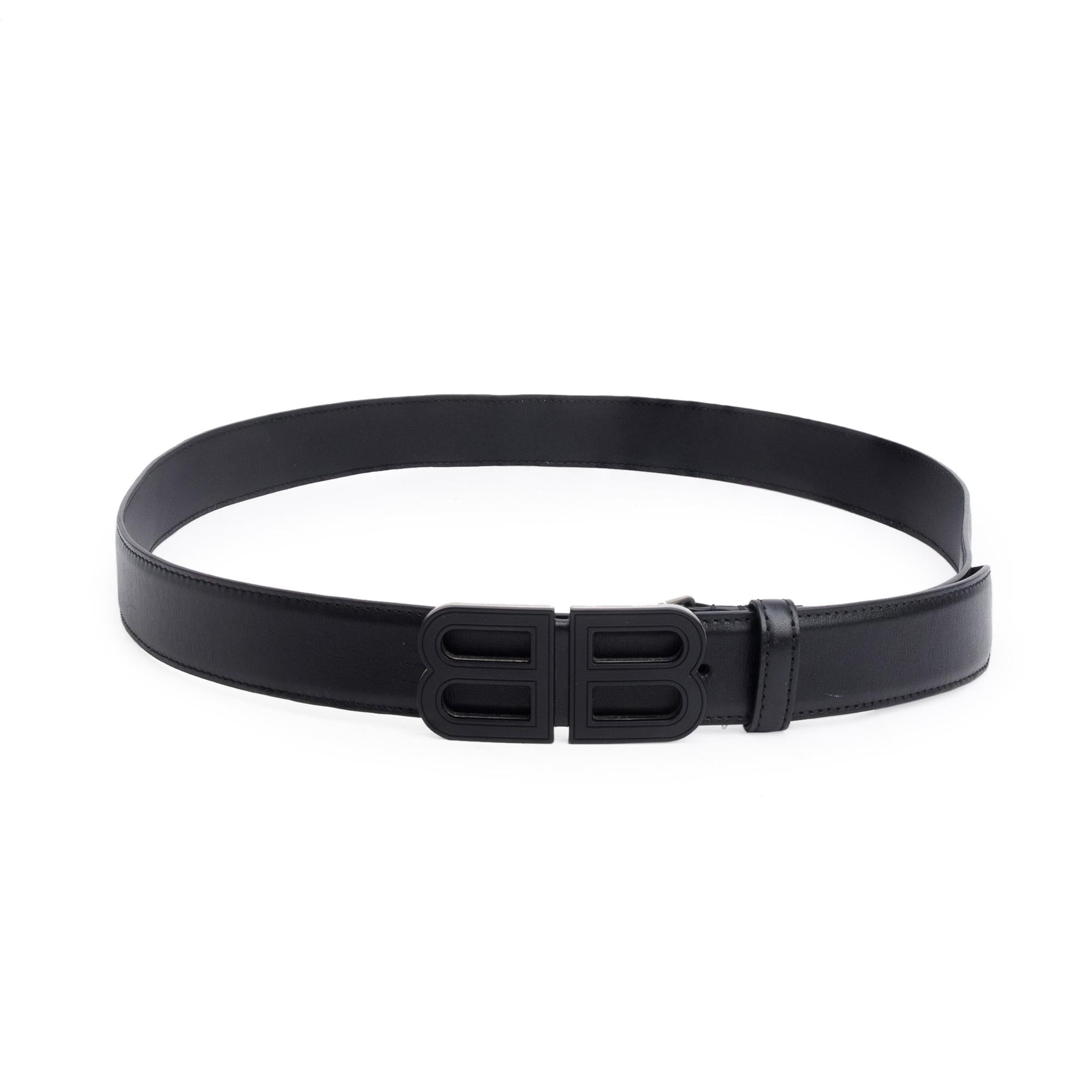 Balenciaga BB Hourglass Large Black Leather Belt 105