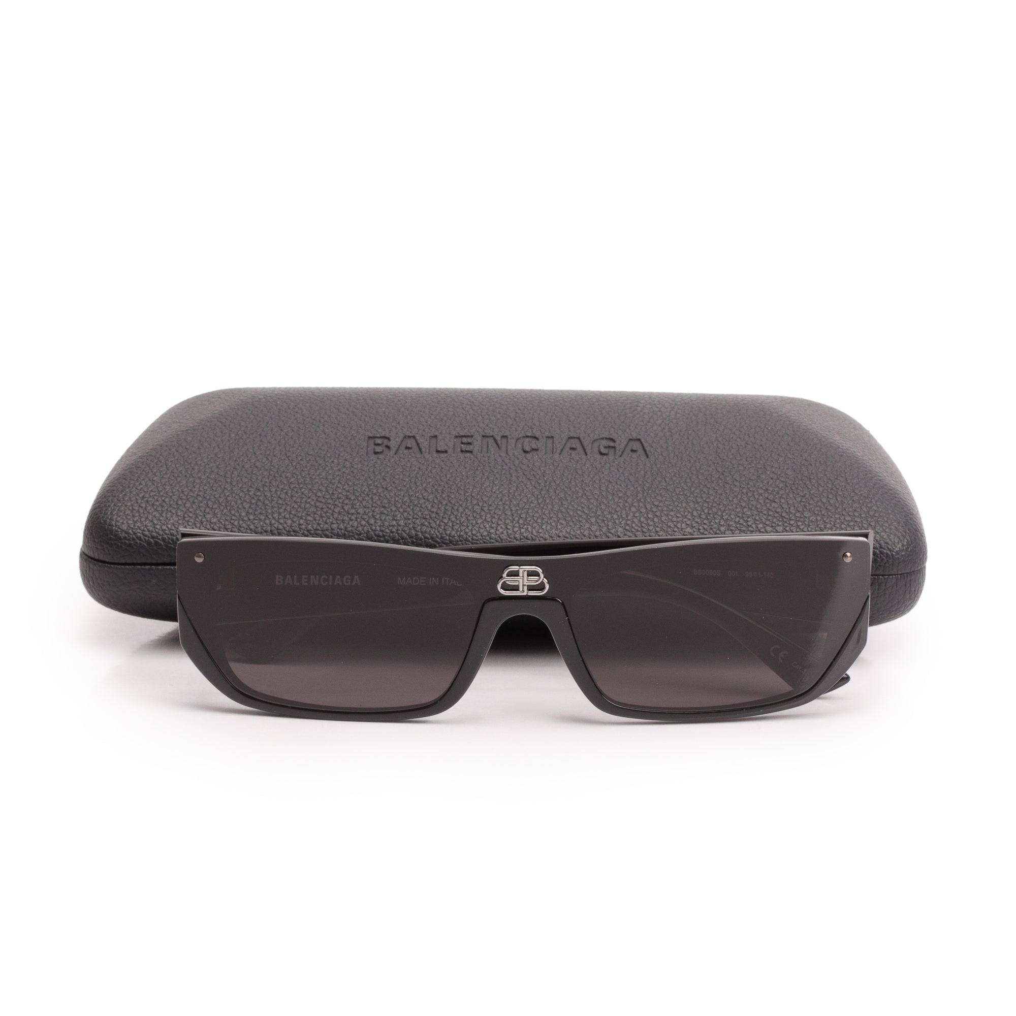 Balenciaga BB0080S Black Acetate BB Rectangular Shield Sunglasses w/ Case