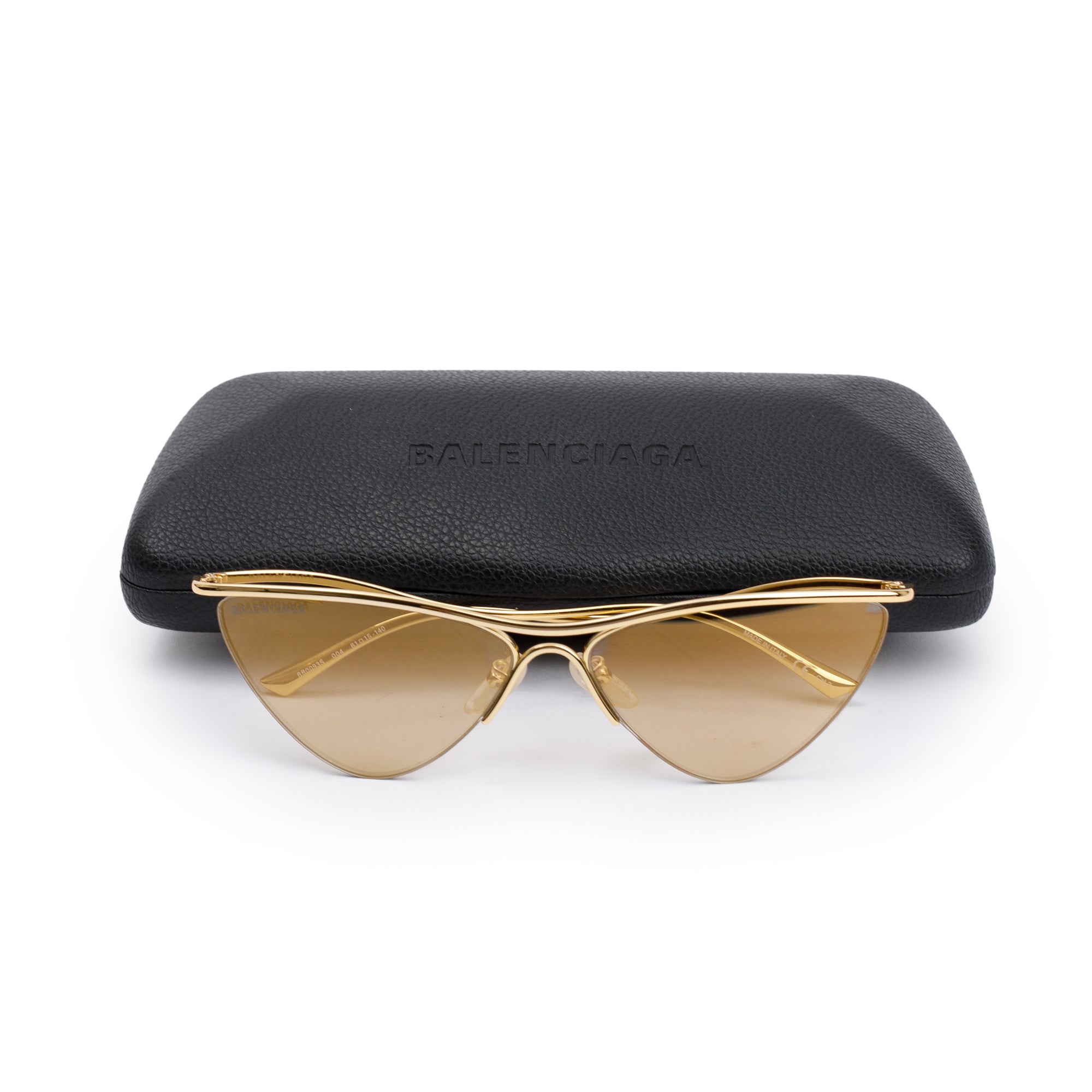 Balenciaga BB0093S Gold-Tone Metal Frame Cat-Eye Sunglasses w/ Case