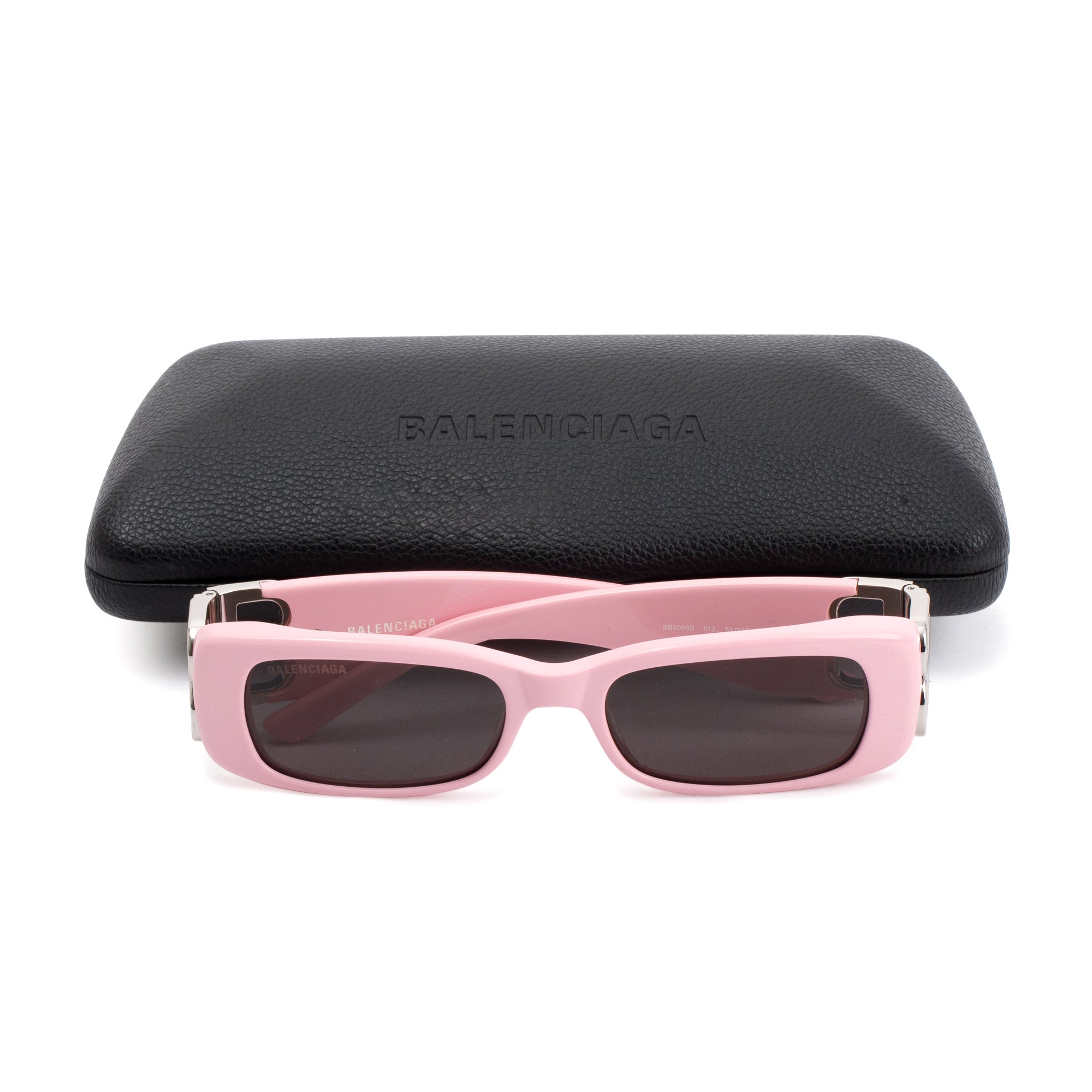 Balenciaga BB0096S Dynasty Pink Rectangle Sunglasses w/ Case