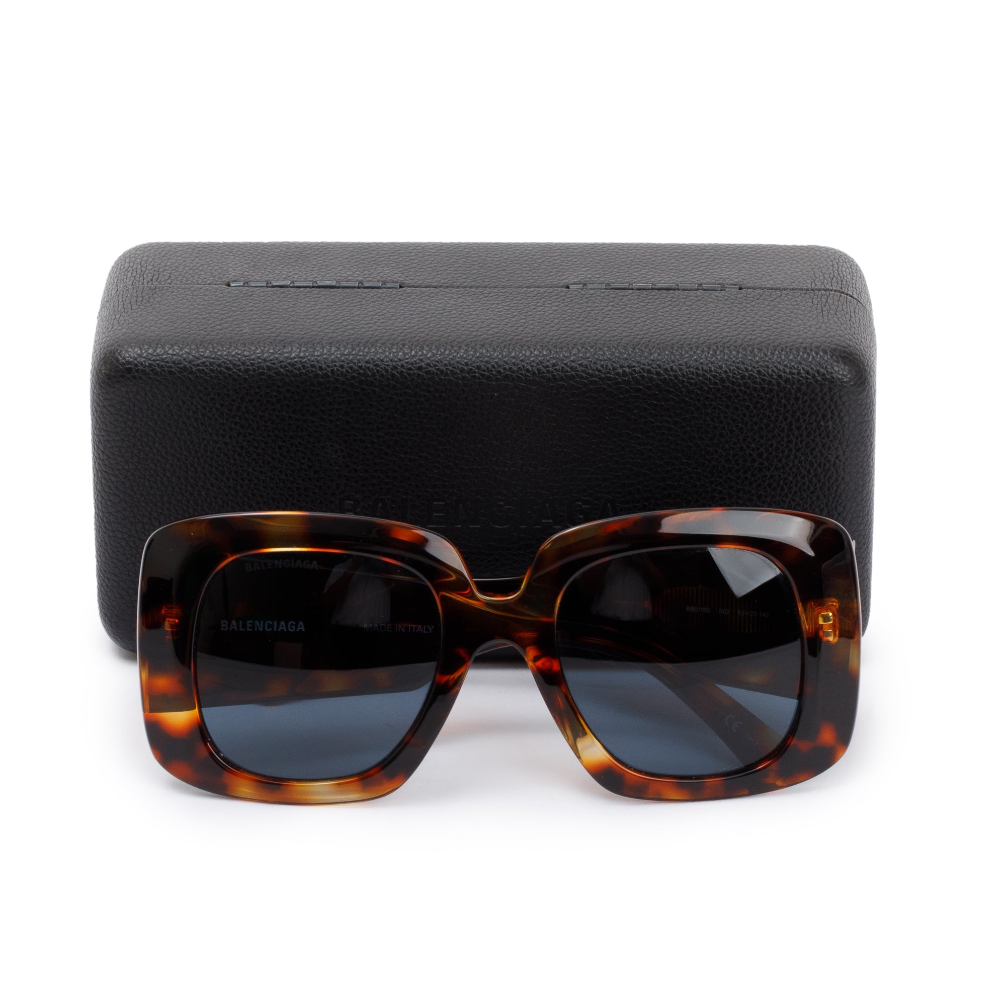 Balenciaga BB0119S Brown Havana Acetate Oversized Square Sunglasses w/ Case