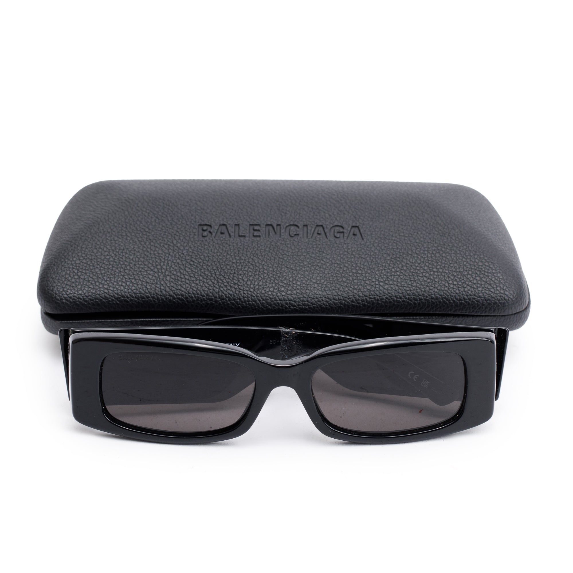 Balenciaga BB0260S Black Acetate Logo Rectangular Sunglasses w/ Case