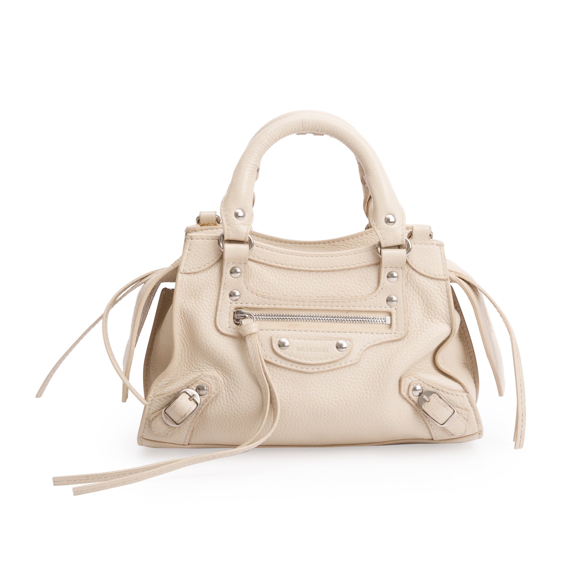 Balenciaga Beige Calfskin Leather Mini Neo Classic Top Handle Bag w/ Strap