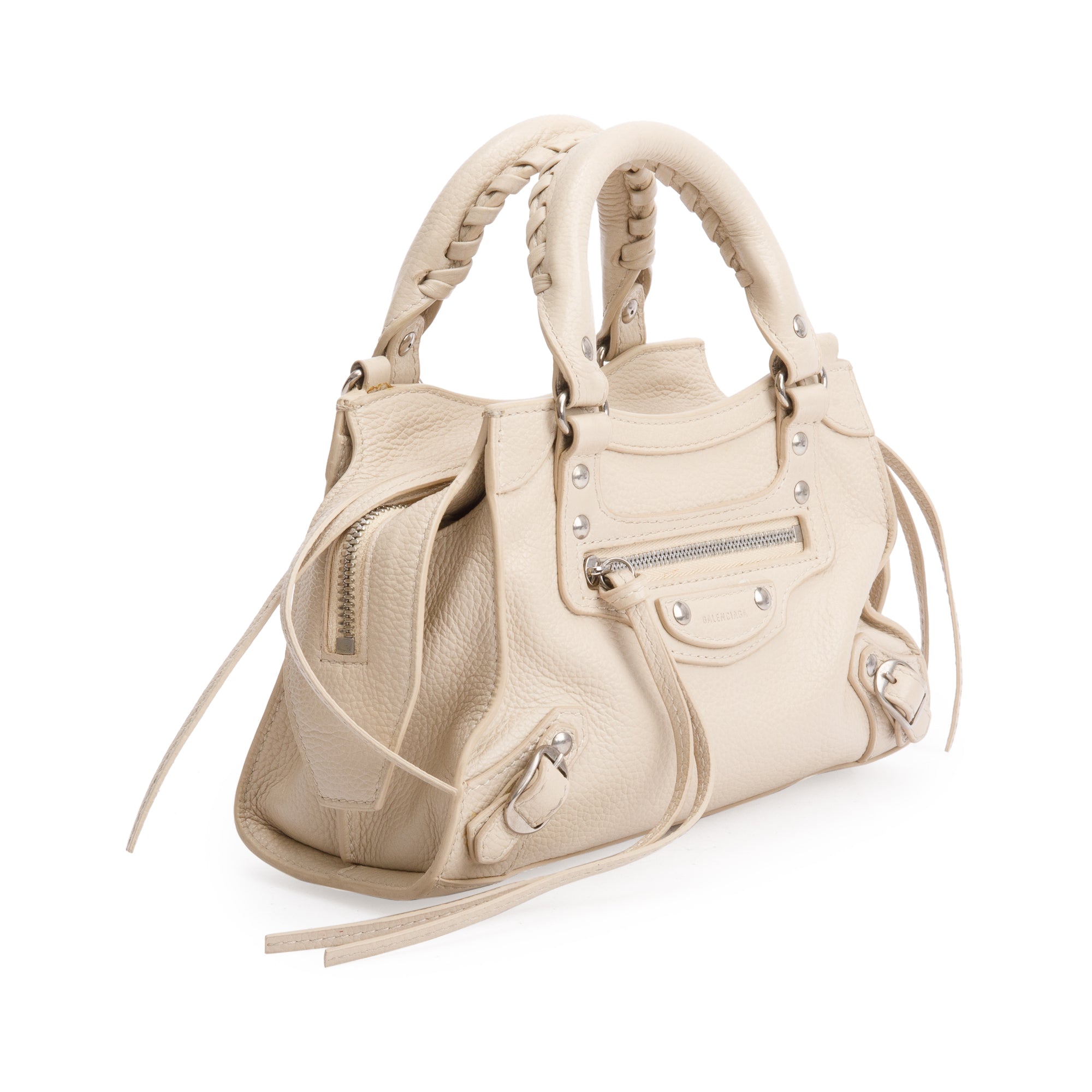 Balenciaga Beige Calfskin Leather Mini Neo Classic Top Handle Bag w/ Strap