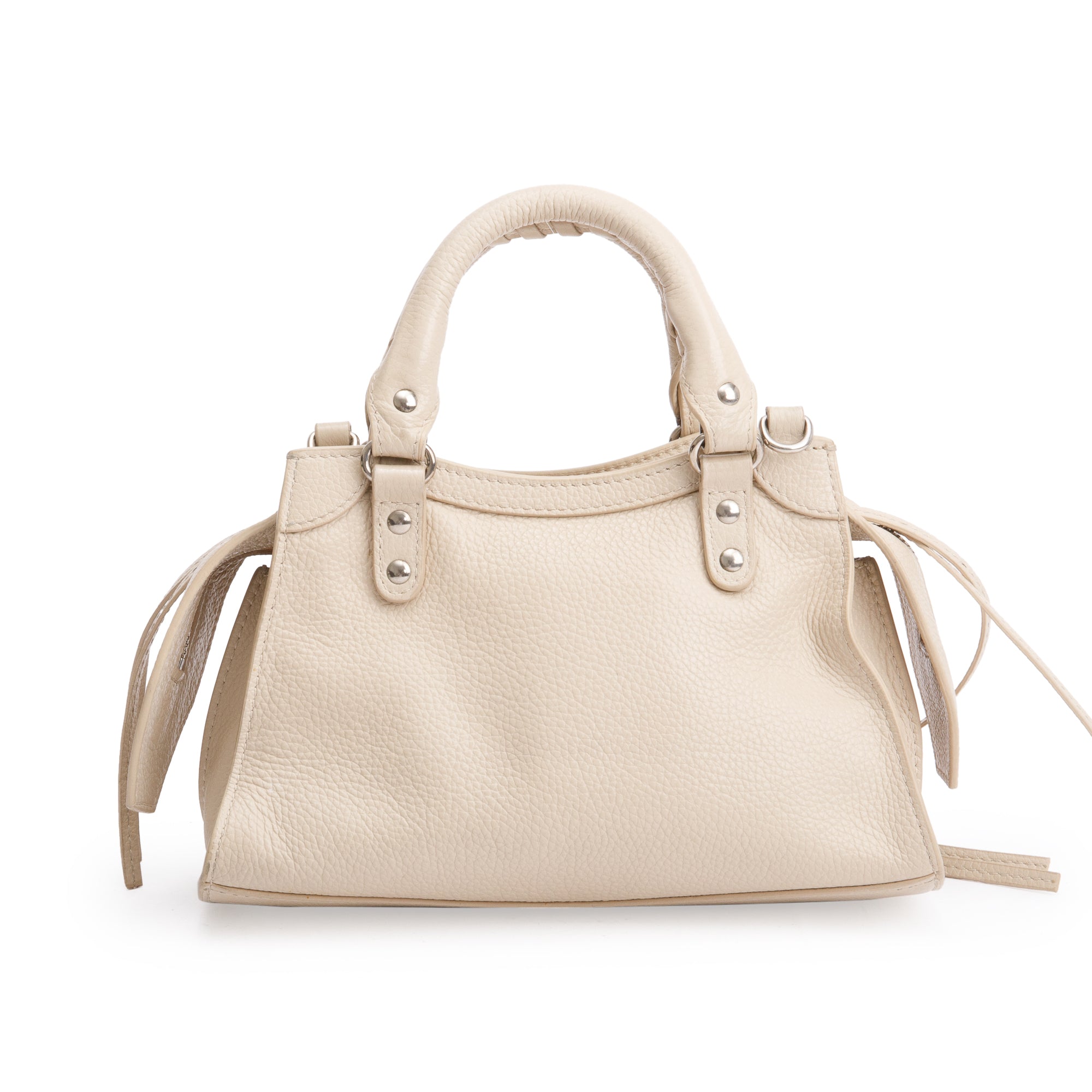 Balenciaga Beige Calfskin Leather Mini Neo Classic Top Handle Bag w/ Strap