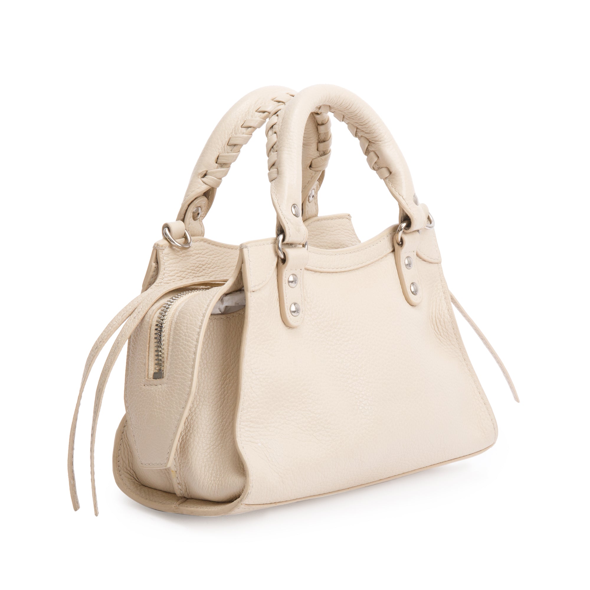 Balenciaga Beige Calfskin Leather Mini Neo Classic Top Handle Bag w/ Strap