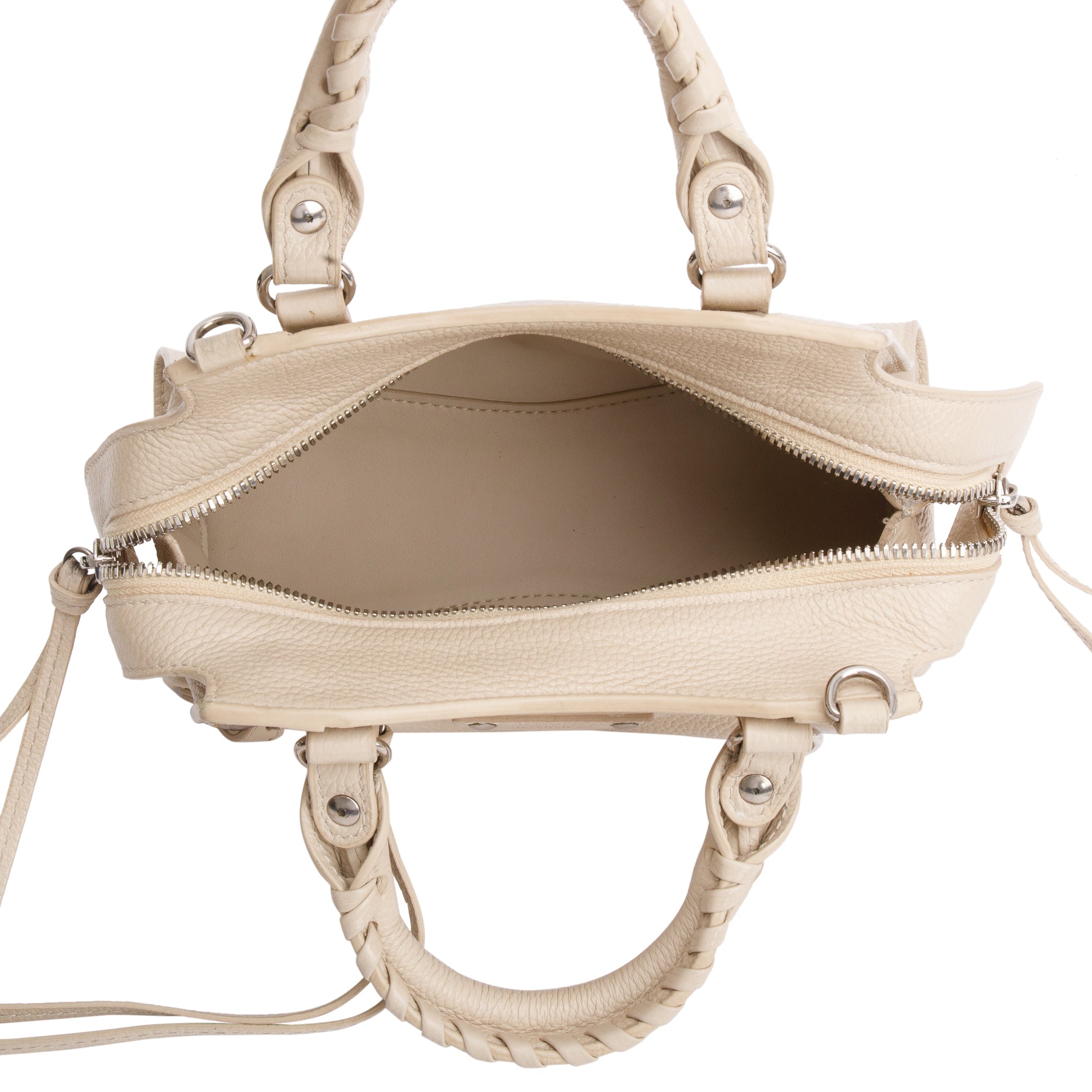 Balenciaga Beige Calfskin Leather Mini Neo Classic Top Handle Bag w/ Strap