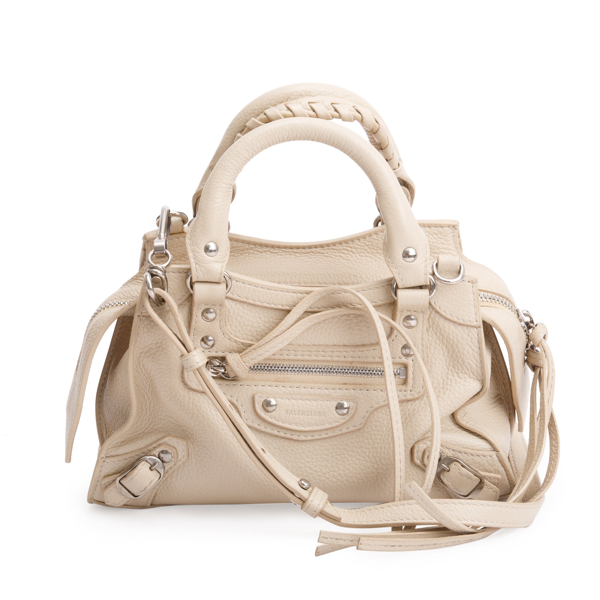 Balenciaga Beige Calfskin Leather Mini Neo Classic Top Handle Bag w/ Strap