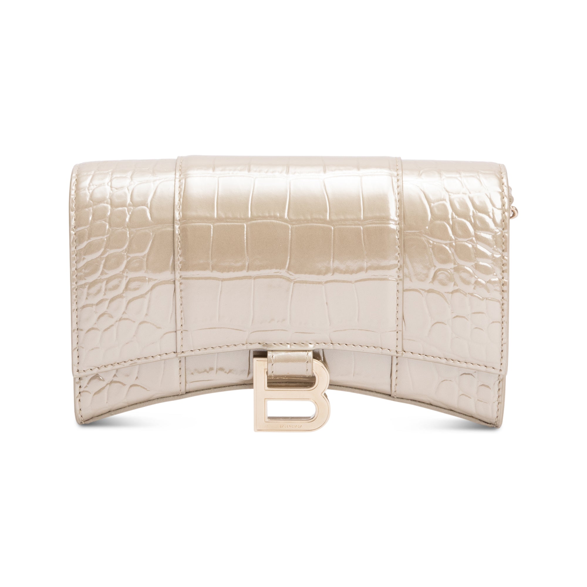 Balenciaga Beige Croc Embossed Hourglass Wallet on Chain
