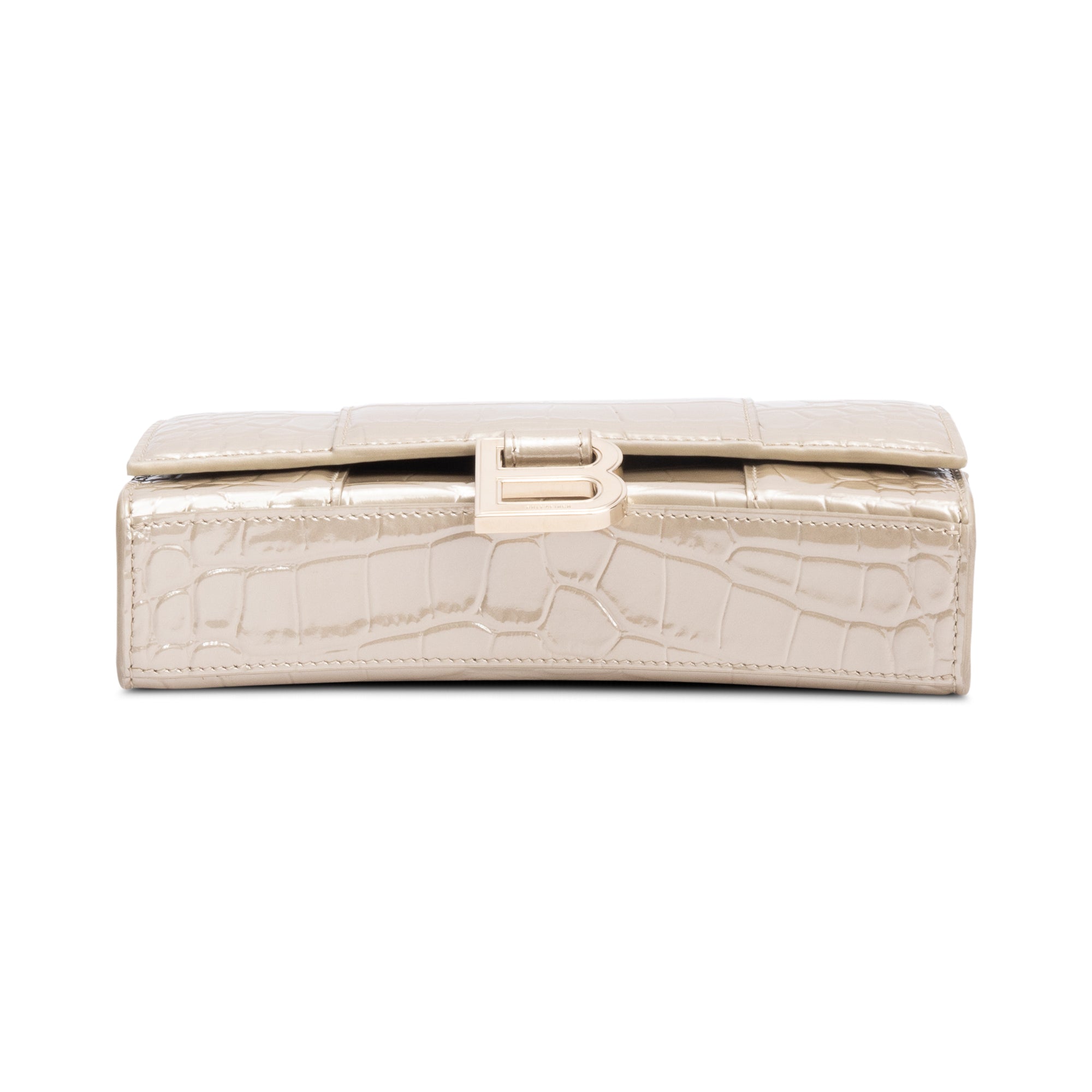 Balenciaga Beige Croc Embossed Hourglass Wallet on Chain