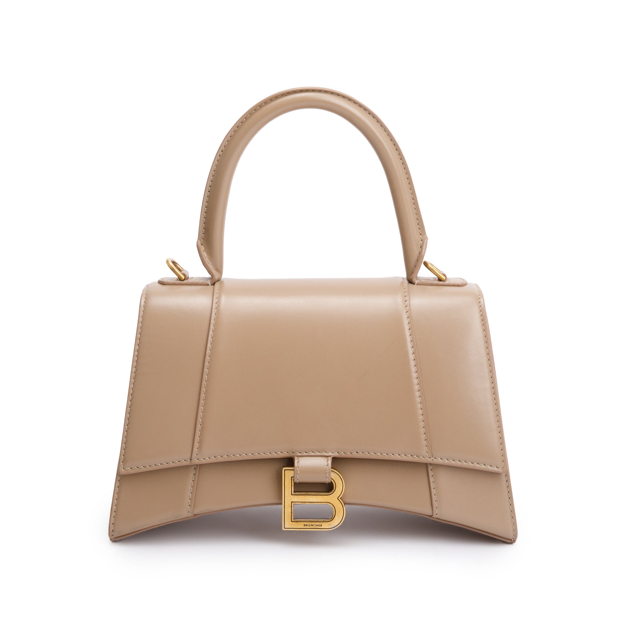 Balenciaga Beige Leather Small Hourglass Top Handle Bag w/ Strap
