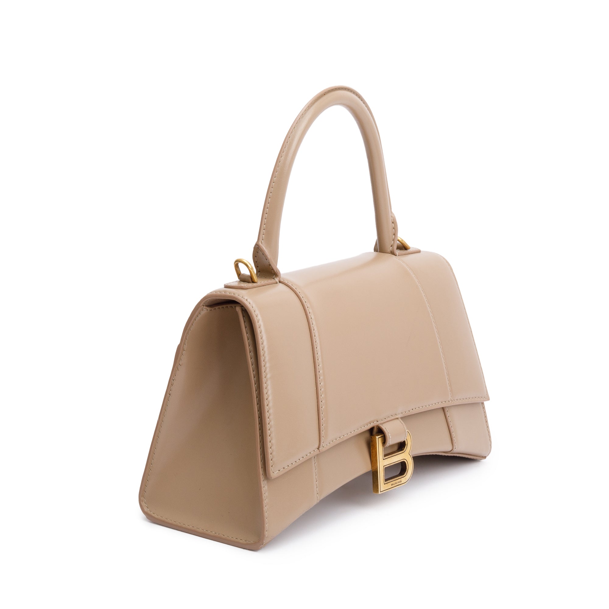 Balenciaga Beige Leather Small Hourglass Top Handle Bag w/ Strap
