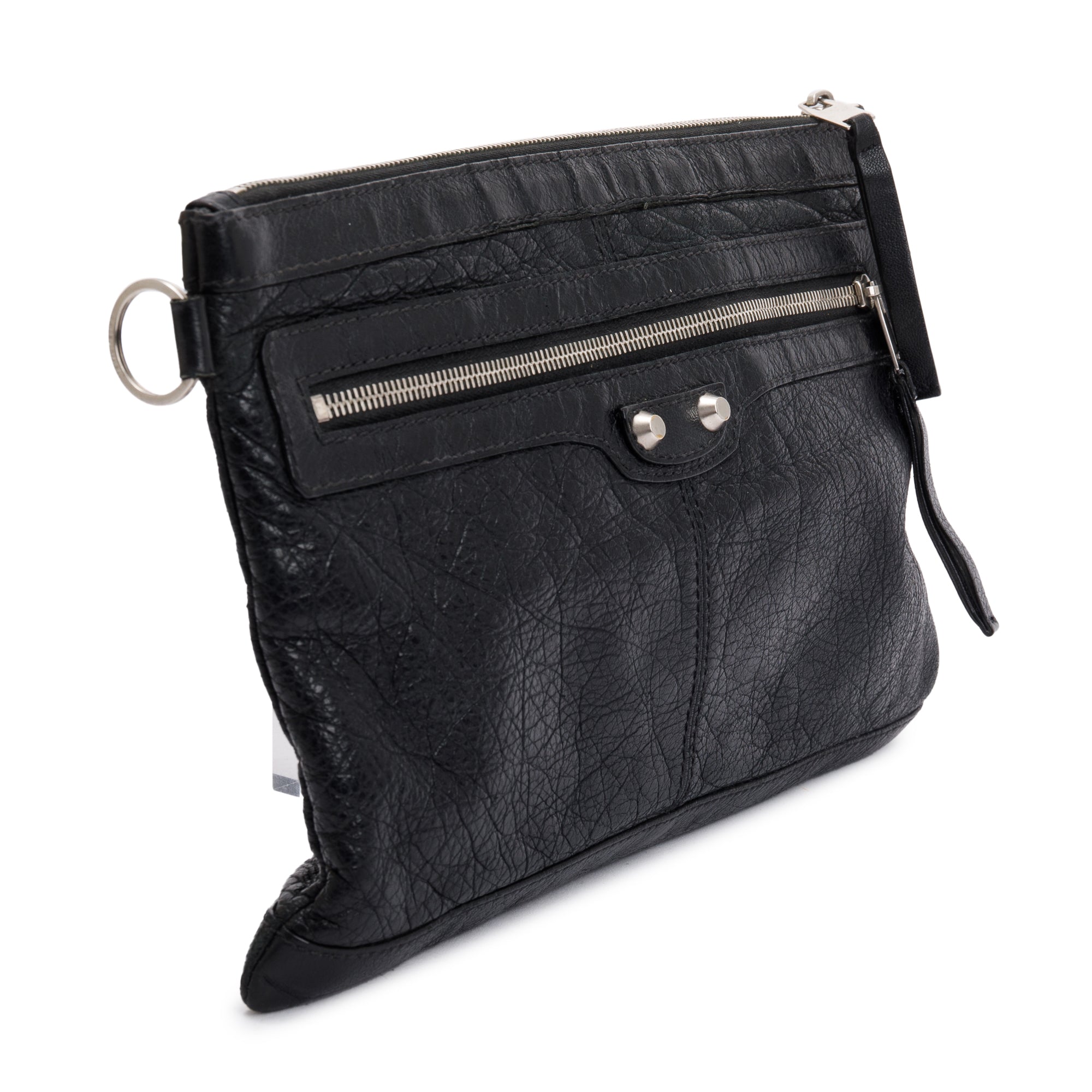 Balenciaga Black Agneau Arena Leather Motocross Classic Clip L Pouch