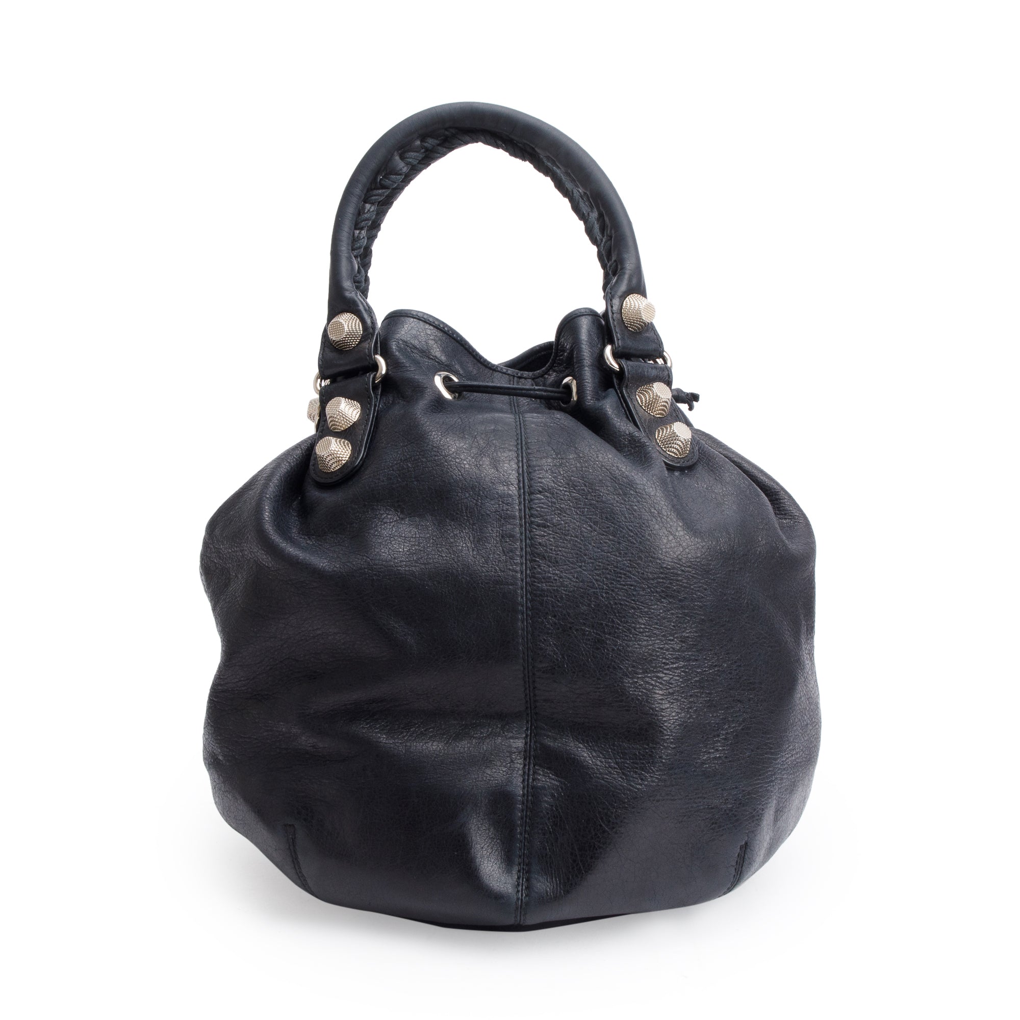 Balenciaga Black Agneau Leather Motocross Giant 12 Large Pom Pom Bag w/ Strap