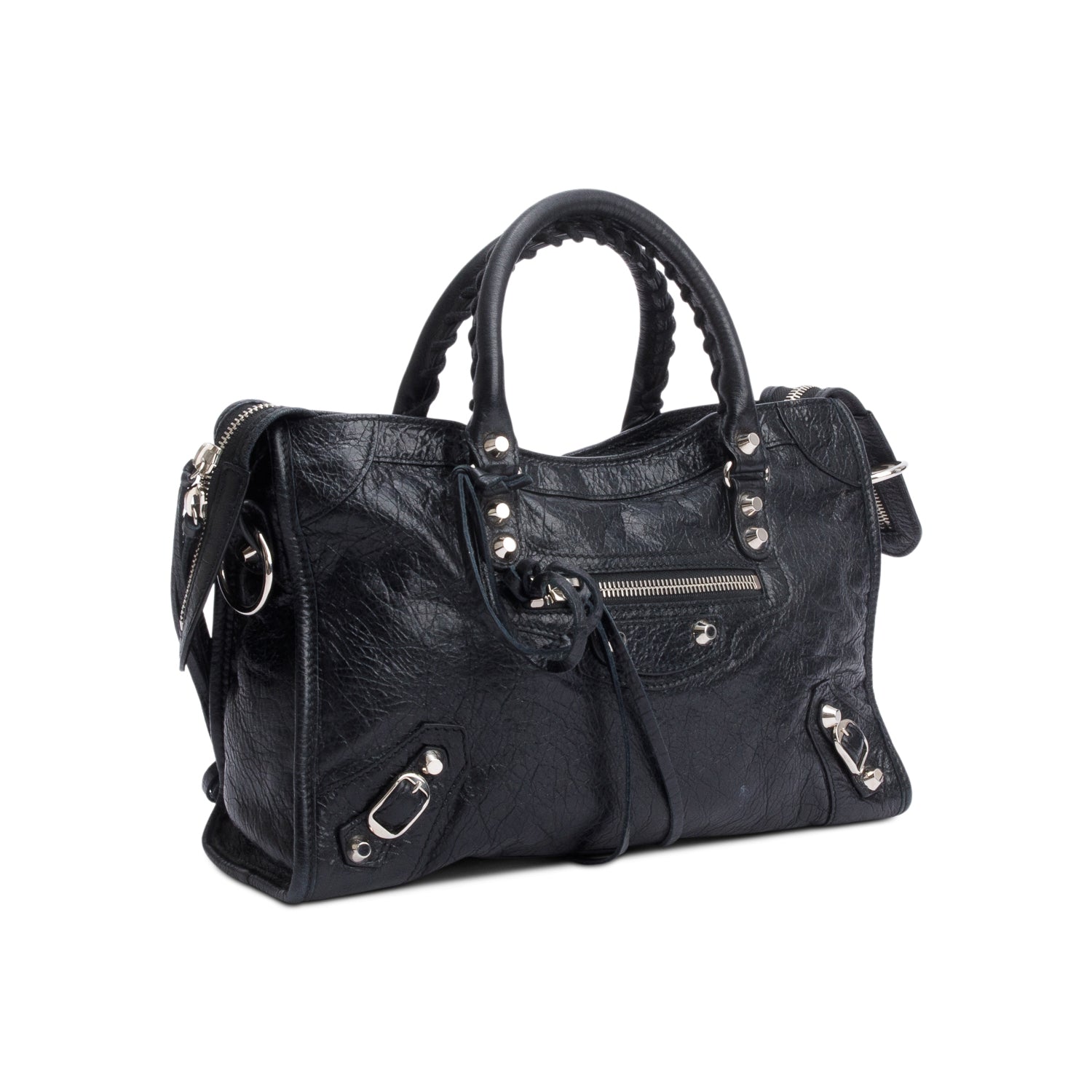 Balenciaga Black Agneau Leather Small Logo Strap Motocross Classic City Bag