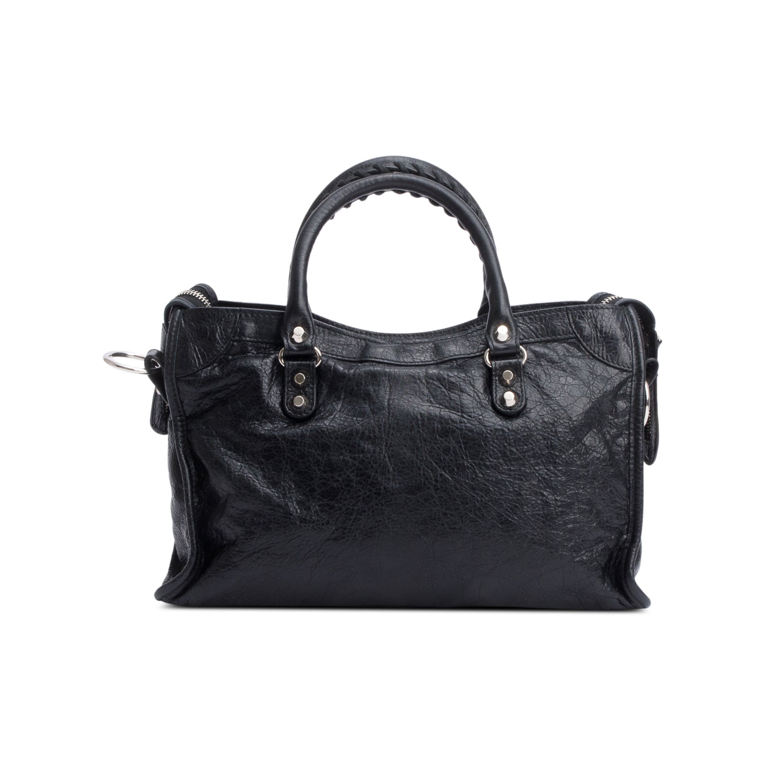 Balenciaga Black Agneau Leather Small Logo Strap Motocross Classic City Bag