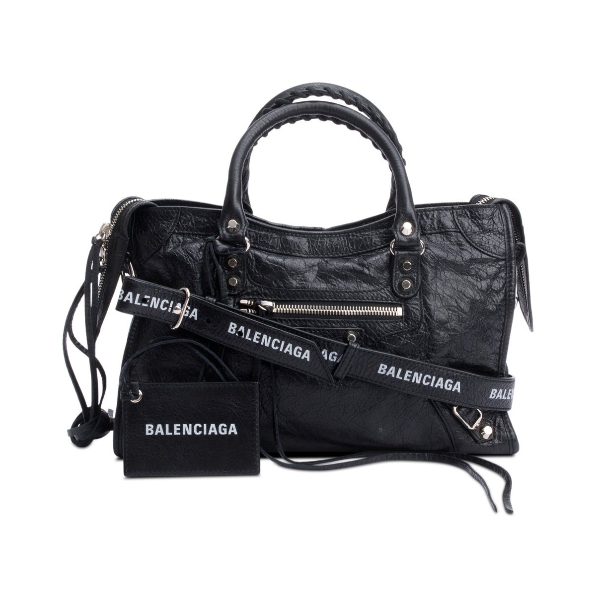 Balenciaga Black Agneau Leather Small Logo Strap Motocross Classic