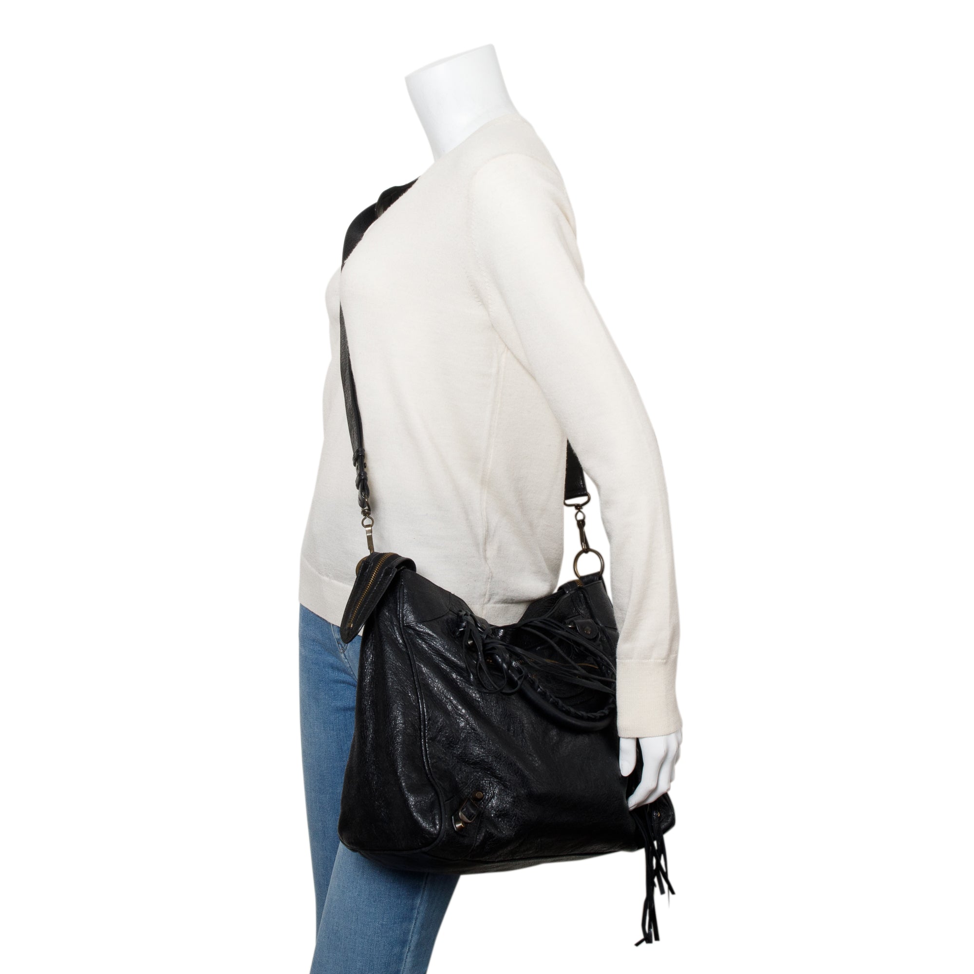 Balenciaga Black Agneu Leather Motocross Classic City Velo Bag