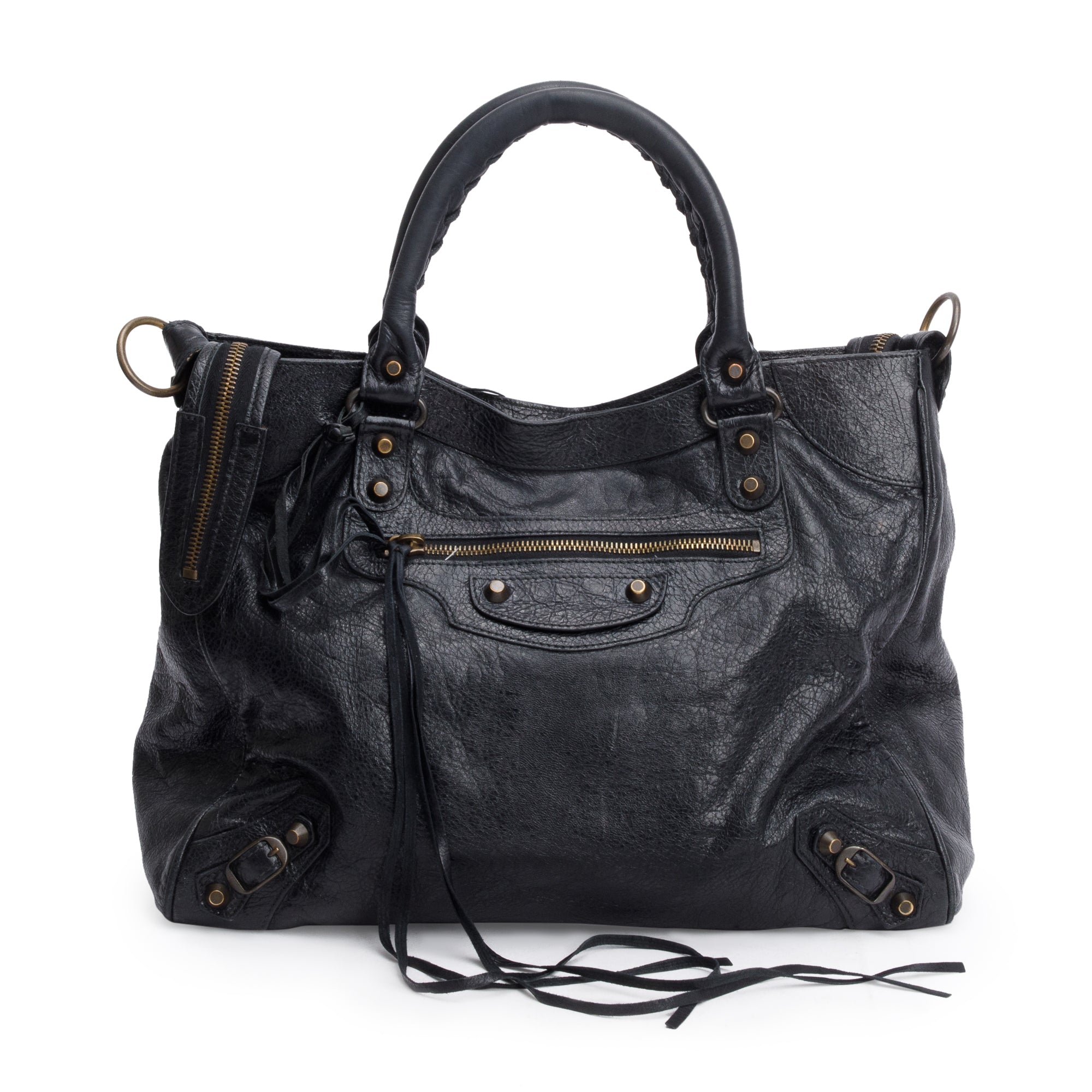 Balenciaga Black Agneu Leather Motocross Classic City Velo Bag