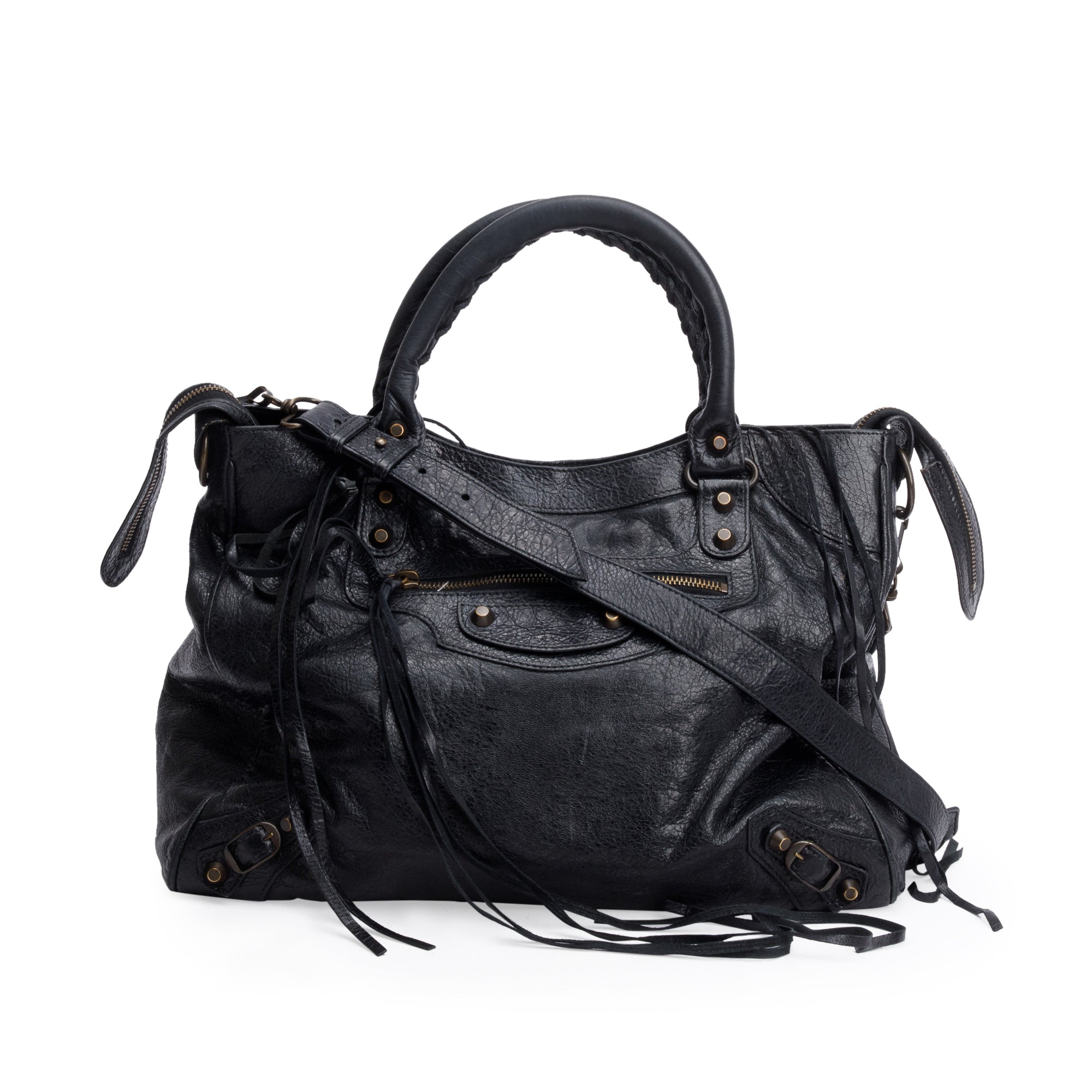 Balenciaga Black Agneu Leather Motocross Classic City Velo Bag
