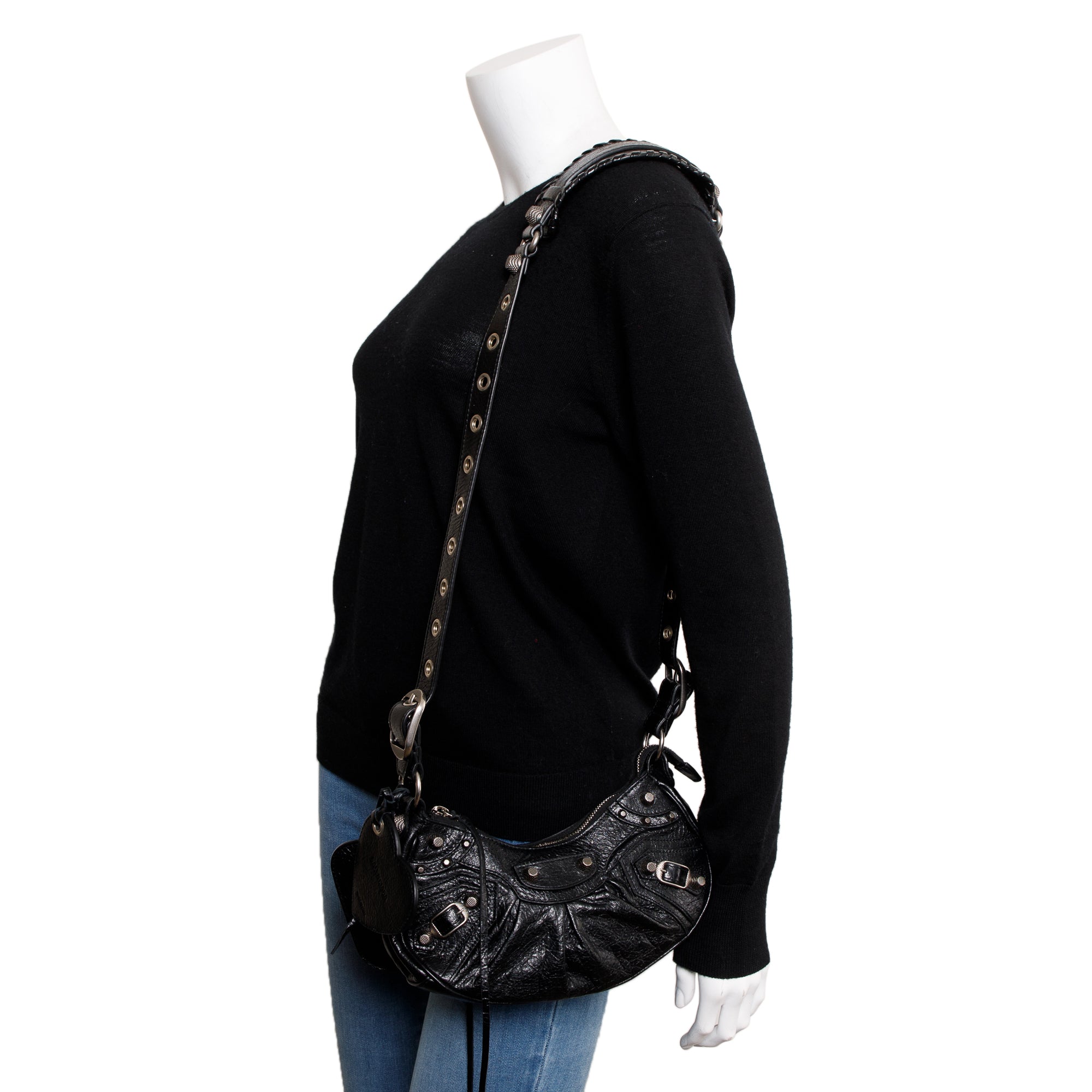 Balenciaga Black Arena Calfskin Leather Le Cagole XS Shoulder Bag