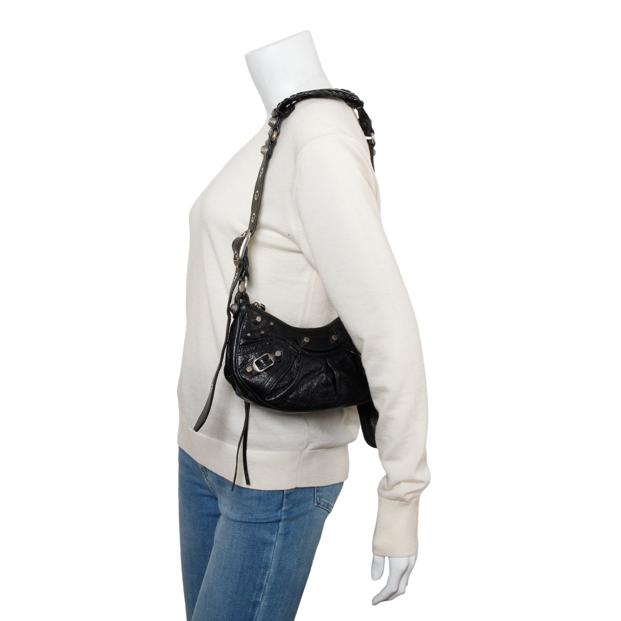 Balenciaga Black Arena Calfskin Leather Le Cagole XS Shoulder Bag w/ Receipt