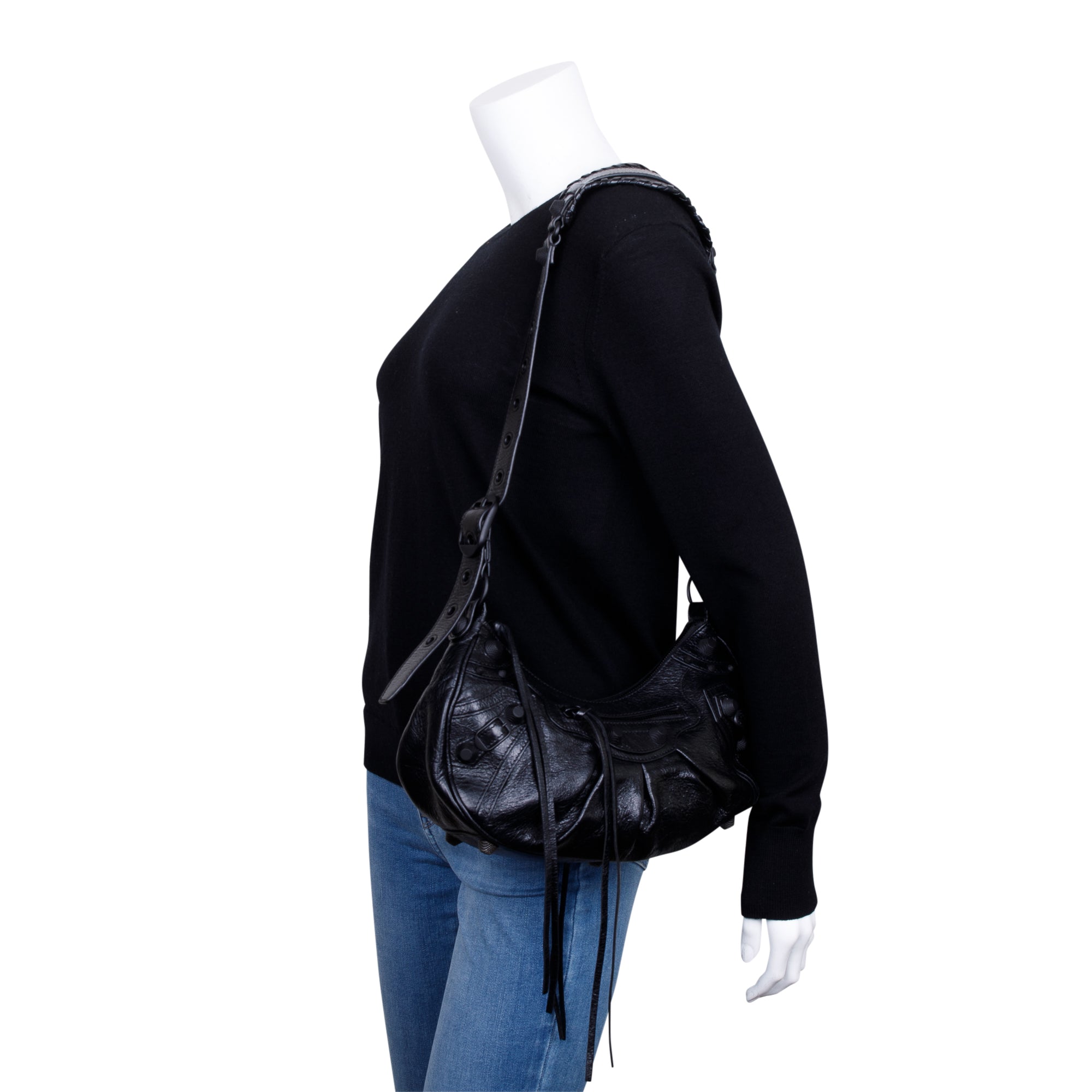 Balenciaga Black Arena Leather Le Cagole Small Shoulder Bag W/O Pouch