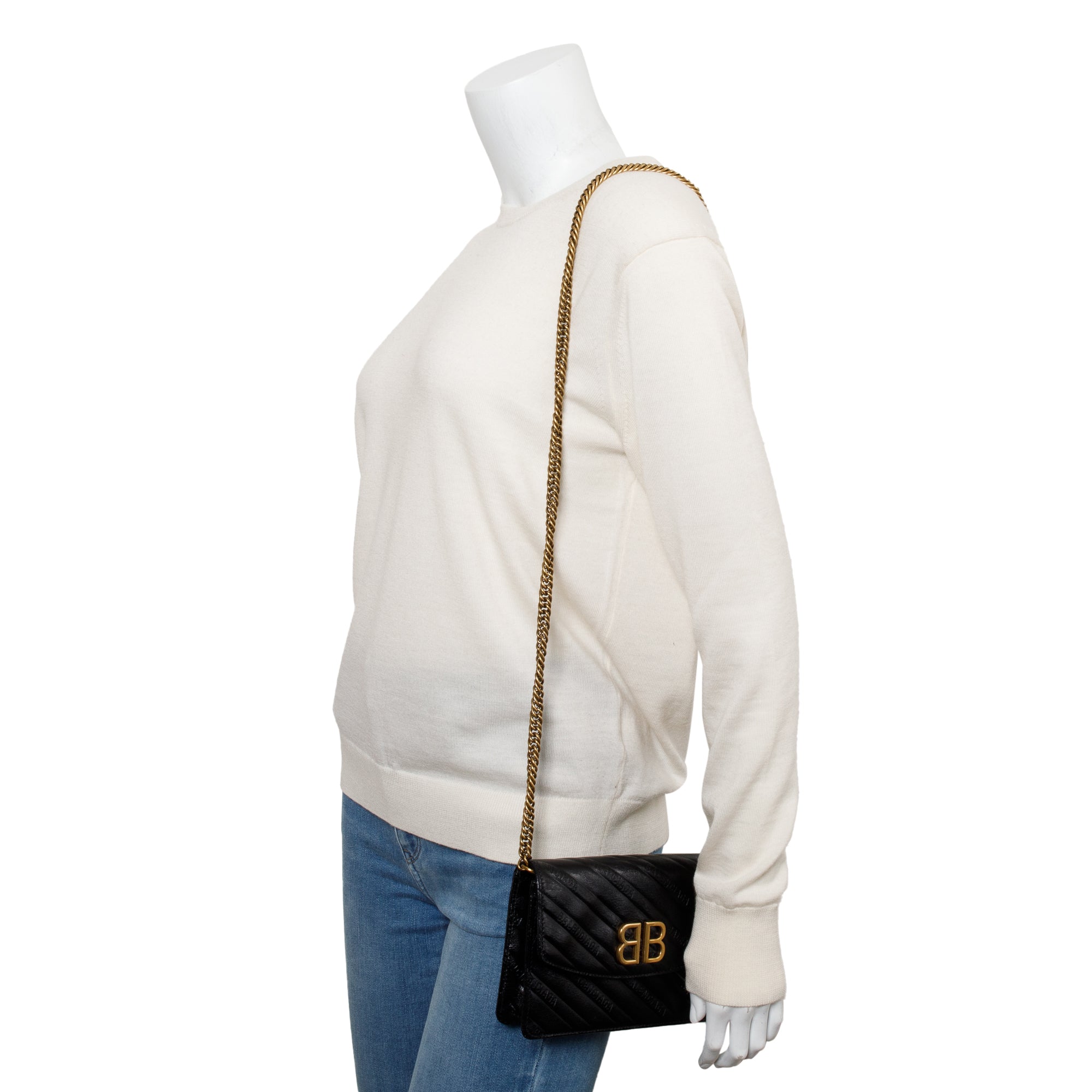 Balenciaga Black Calfskin Leather BB Wallet on Chain