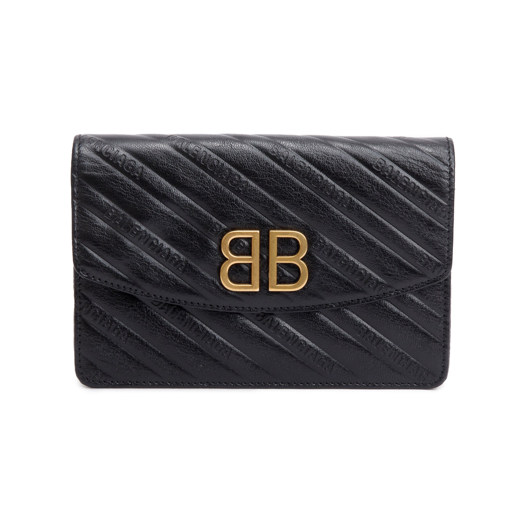 Balenciaga Black Calfskin Leather BB Wallet on Chain