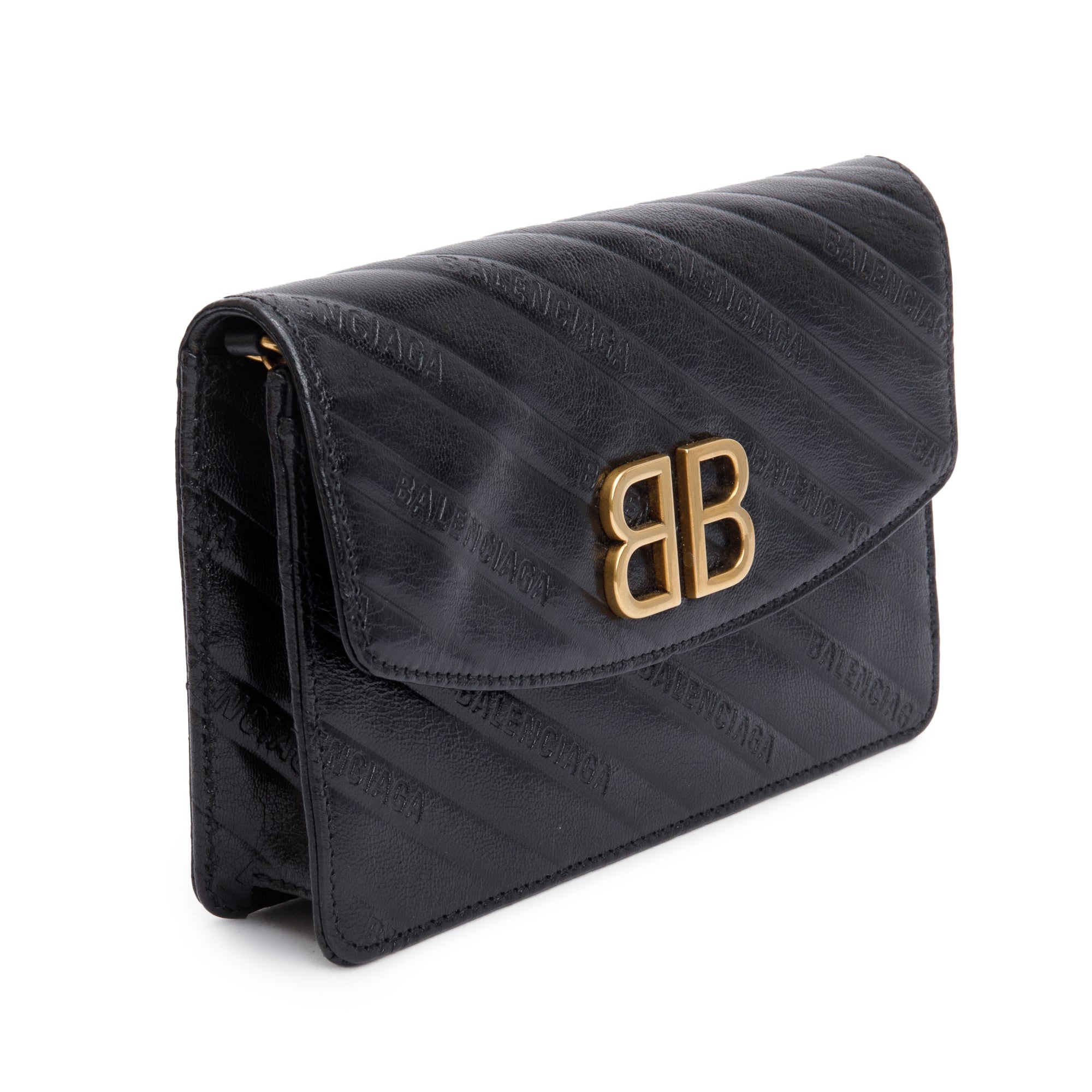 Balenciaga Black Calfskin Leather BB Wallet on Chain