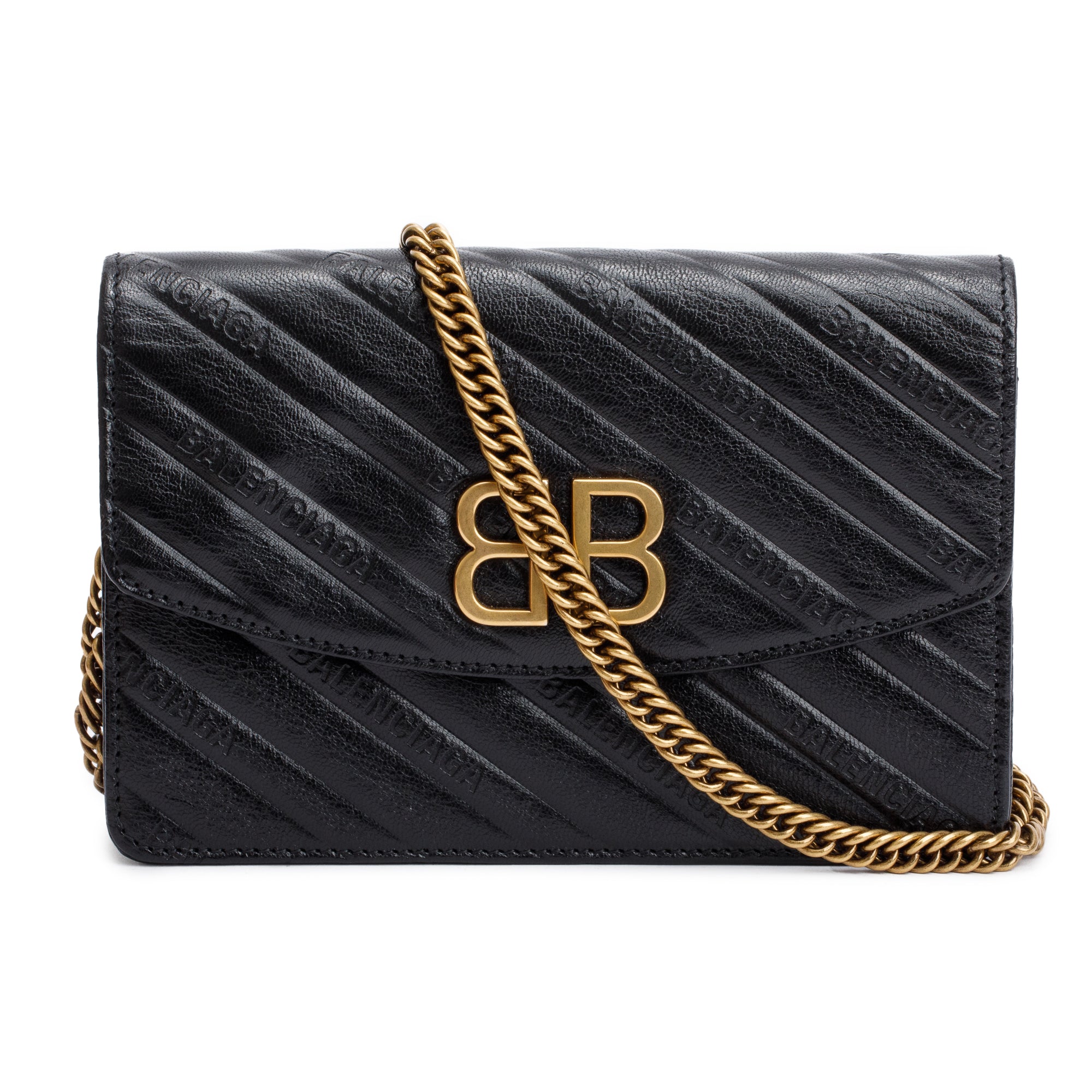 Balenciaga Black Calfskin Leather BB Wallet on Chain