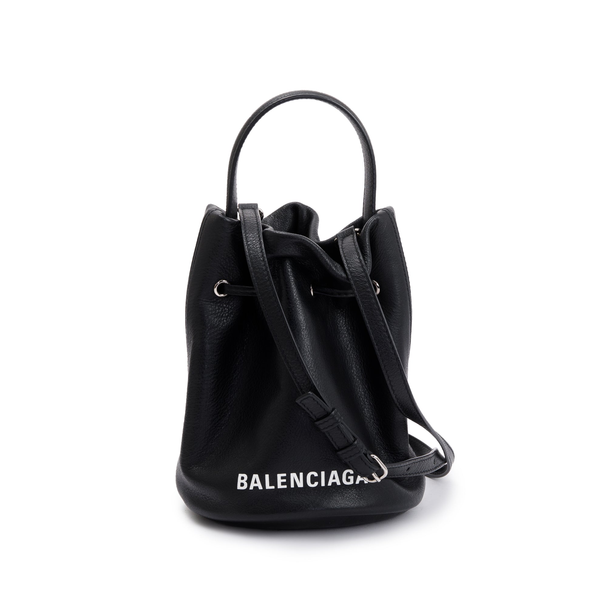 Balenciaga Black Calfskin Leather Everyday XS Drawstring Bucket Bag w/ Strap
