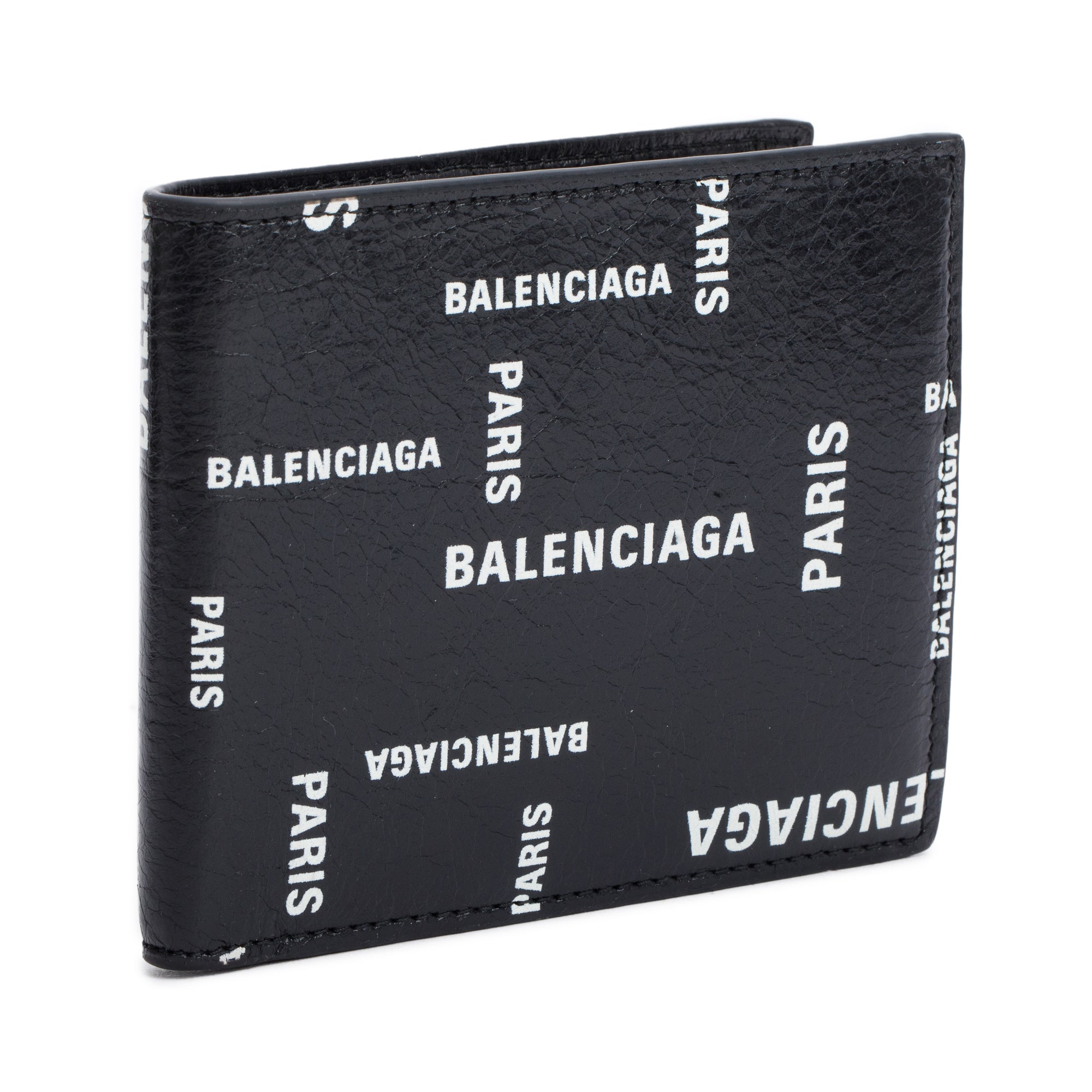 Balenciaga Black Calfskin Leather Logo Cash Square Bifold Wallet