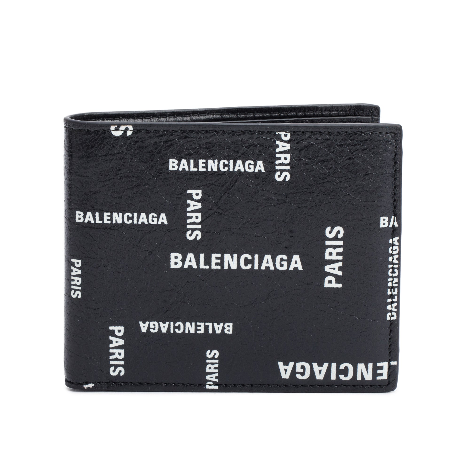 Balenciaga Black Calfskin Leather Logo Cash Square Bifold Wallet