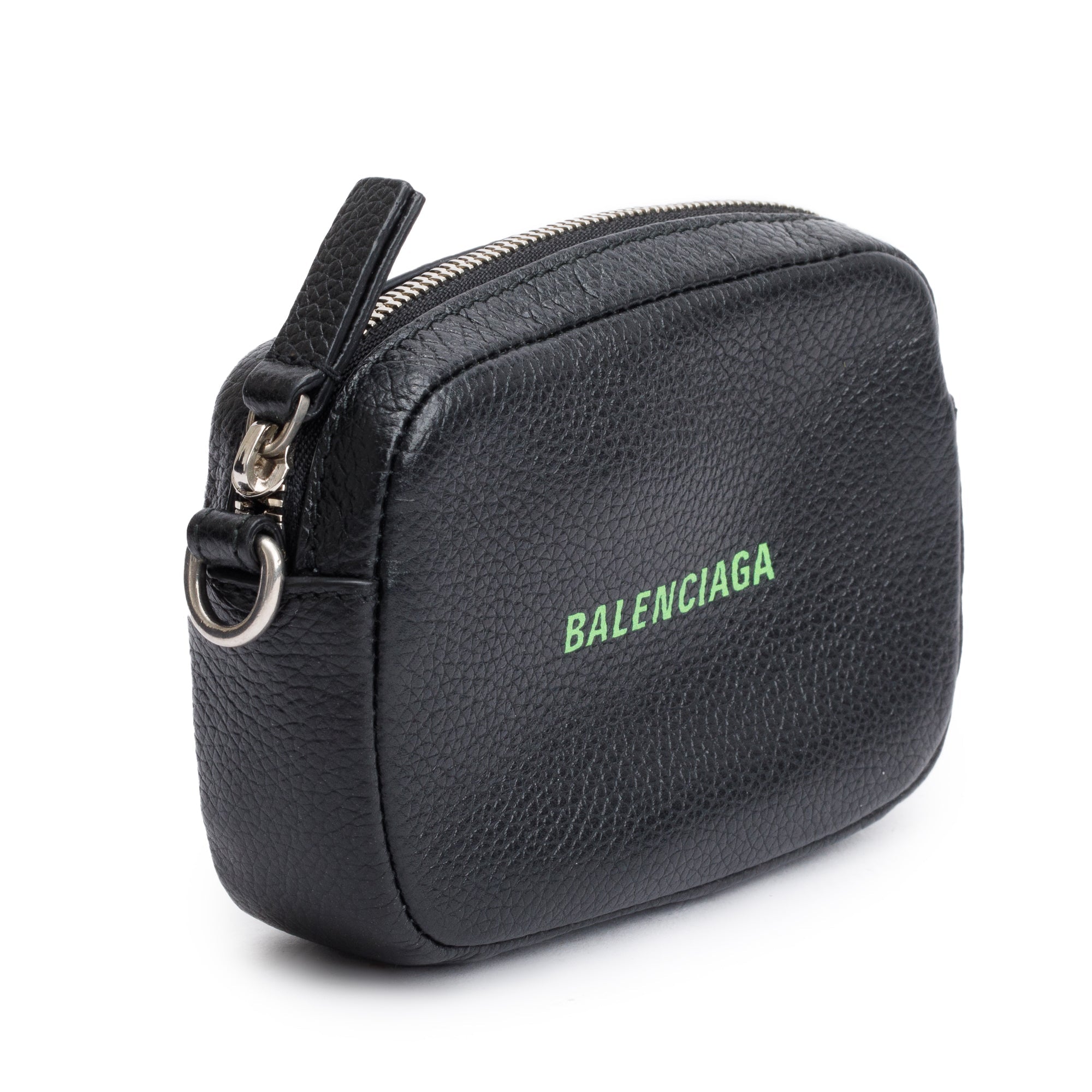 Balenciaga Black Calfskin Leather Logo Mini Cash Crossbody