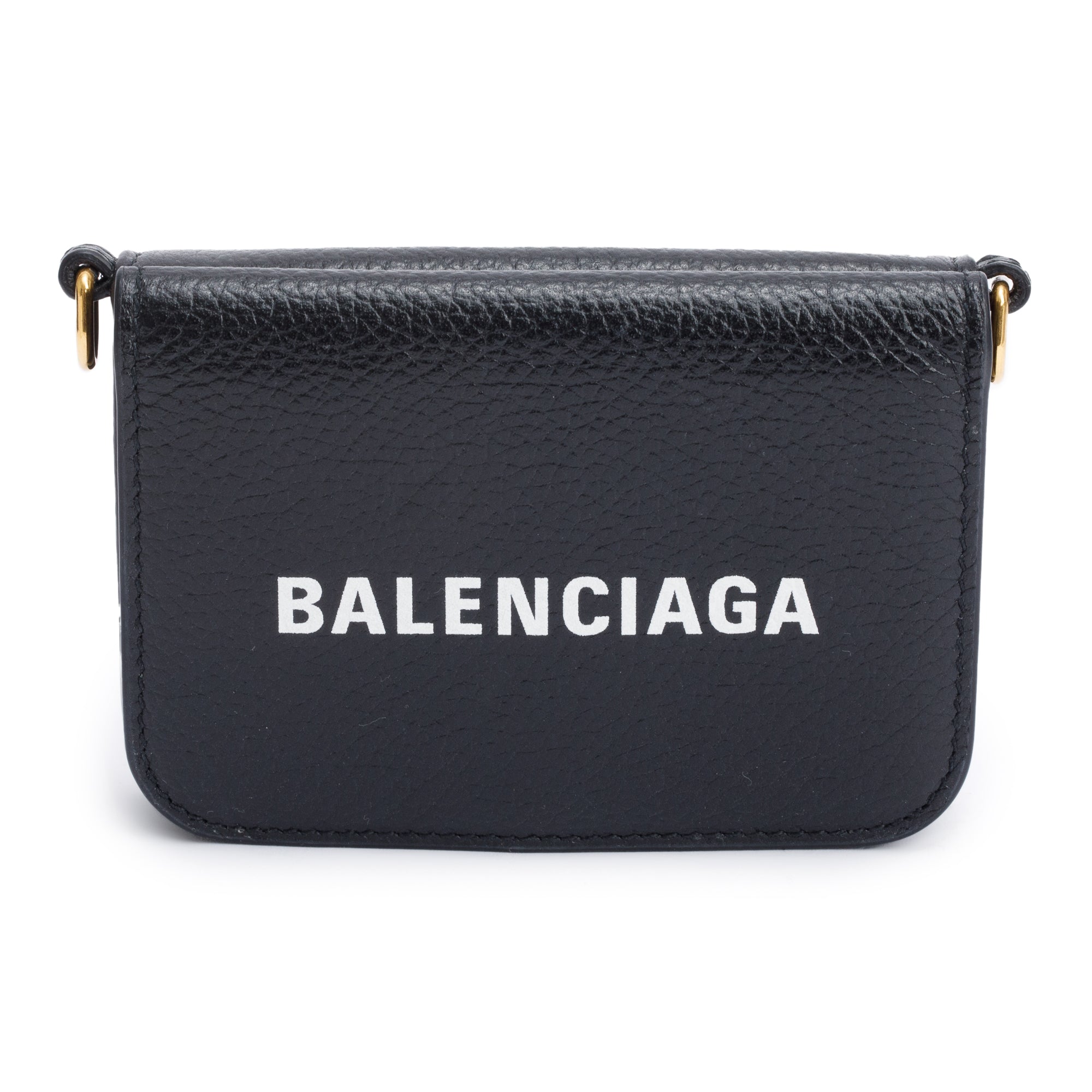 Balenciaga Black Calfskin Leather Logo Mini Cash Mini Wallet On Chain