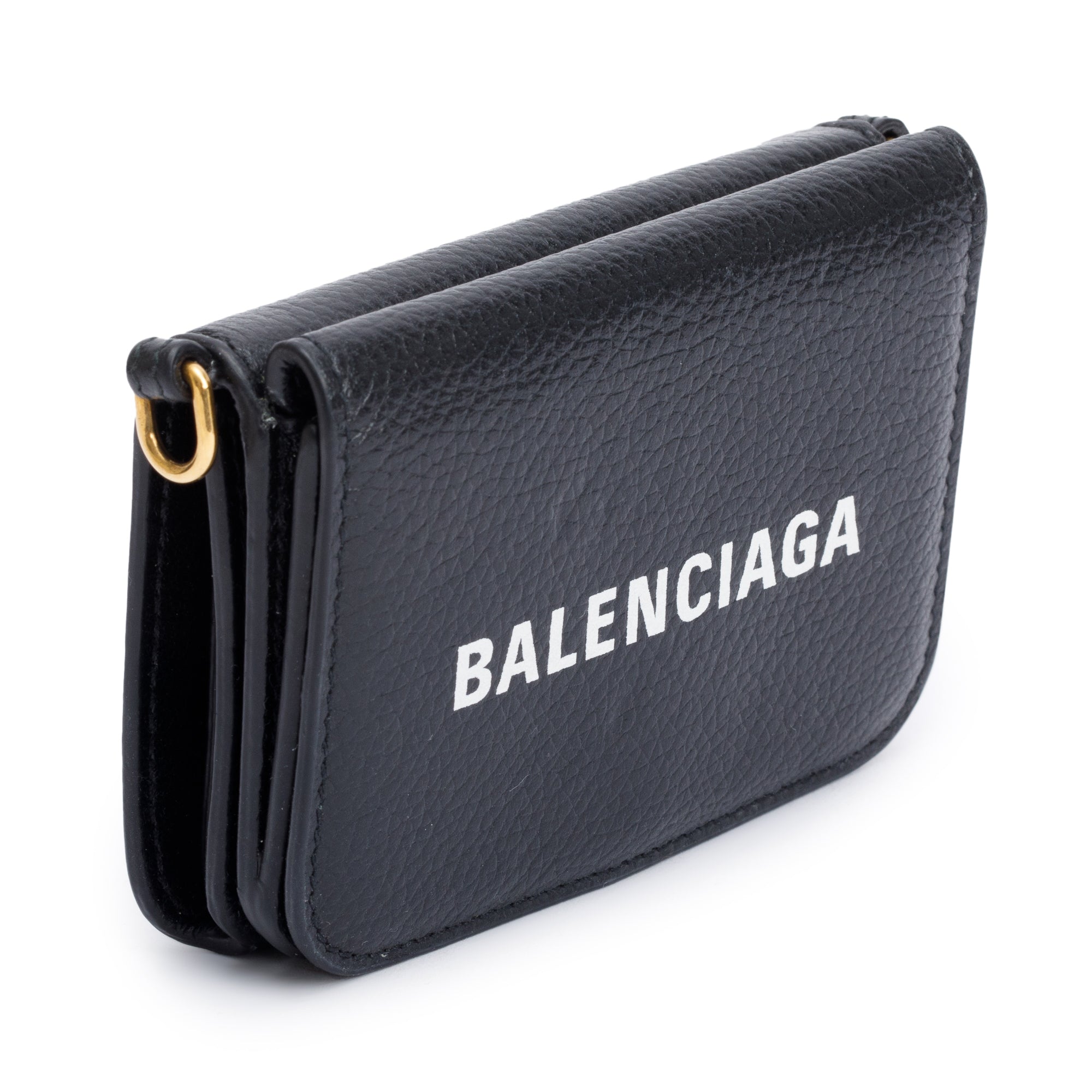 Balenciaga Black Calfskin Leather Logo Mini Cash Mini Wallet On Chain