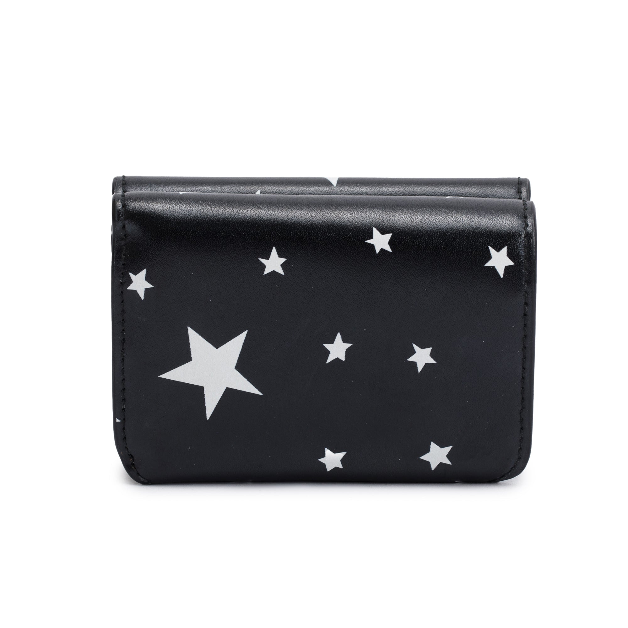 Balenciaga Black Calfskin Leather Logo Star Everyday Mini Compact Wallet w/ Box