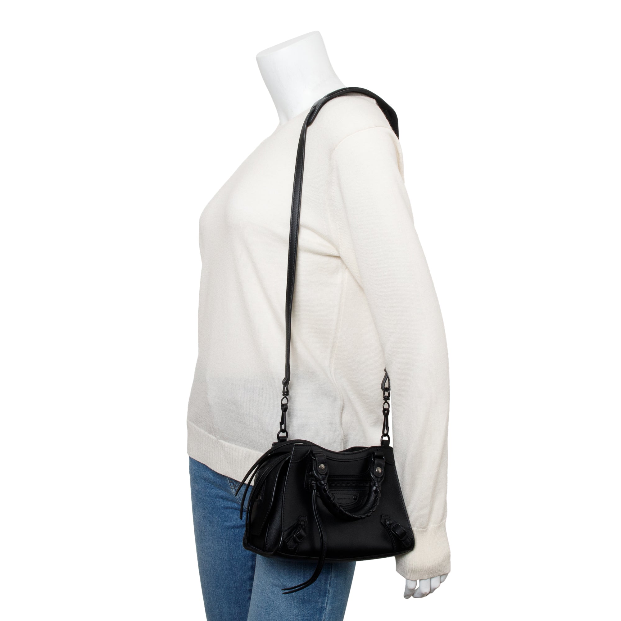 Balenciaga Black Calfskin Leather MIni Neo Classic Top Handle Bag w/ Strap