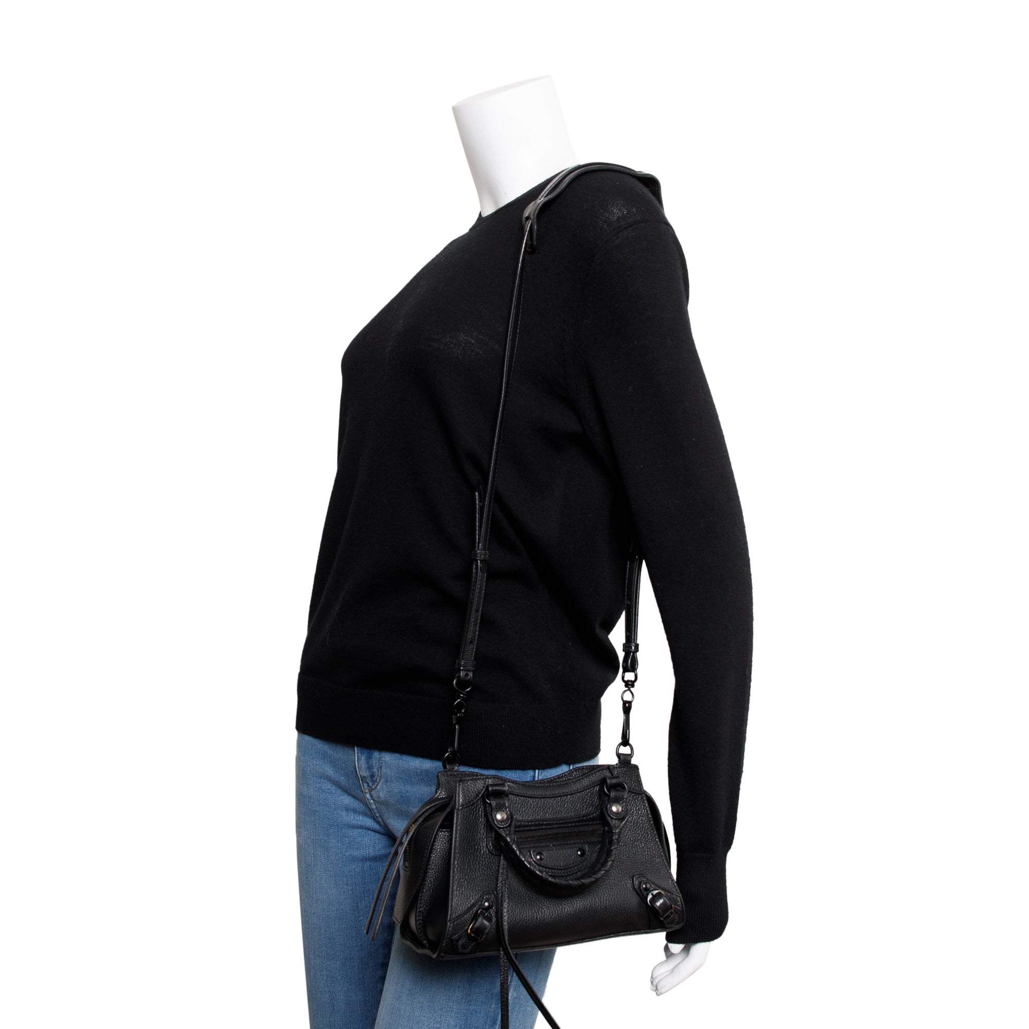 Balenciaga Black Calfskin Leather MIni Neo Classic Top Handle Bag w/ Strap