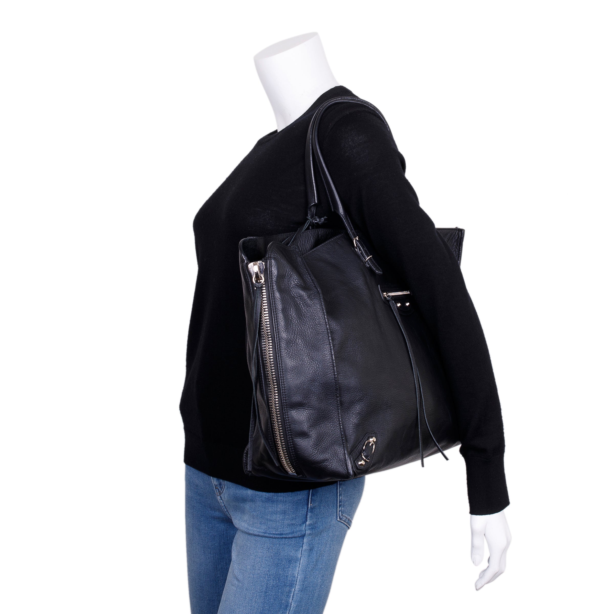 Balenciaga Black Calfskin Leather Papier A4 Zip-Around Tote