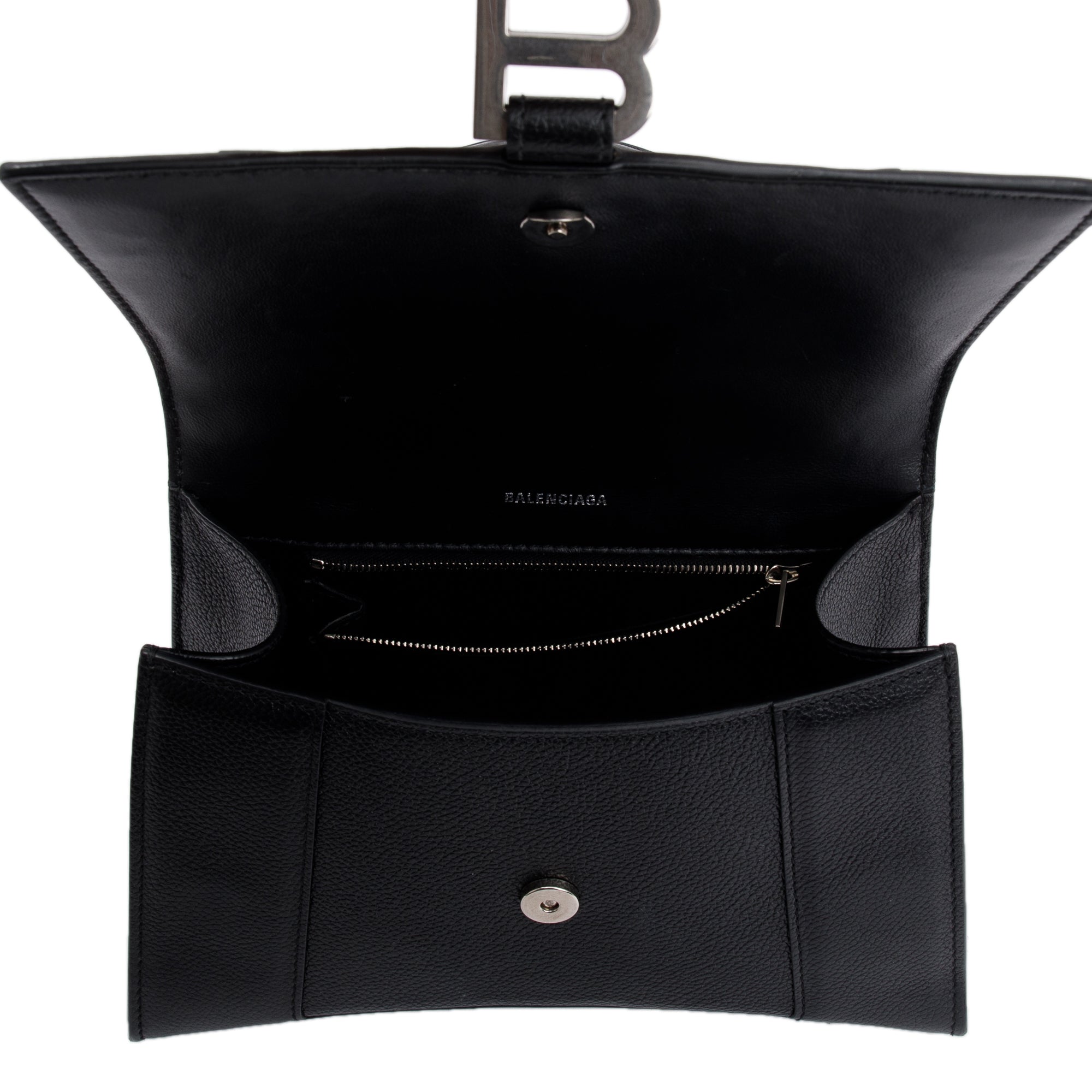 Balenciaga Black Calfskin Leather Small Hourglass Top Handle Bag w/ Strap