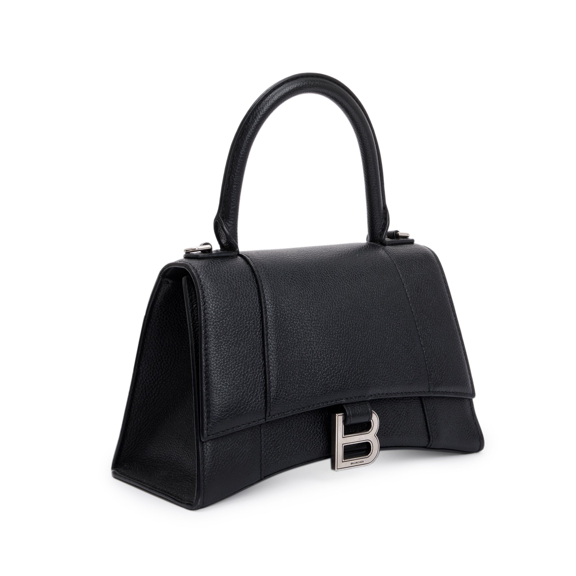 Balenciaga Black Calfskin Leather Small Hourglass Top Handle Bag w/ Strap