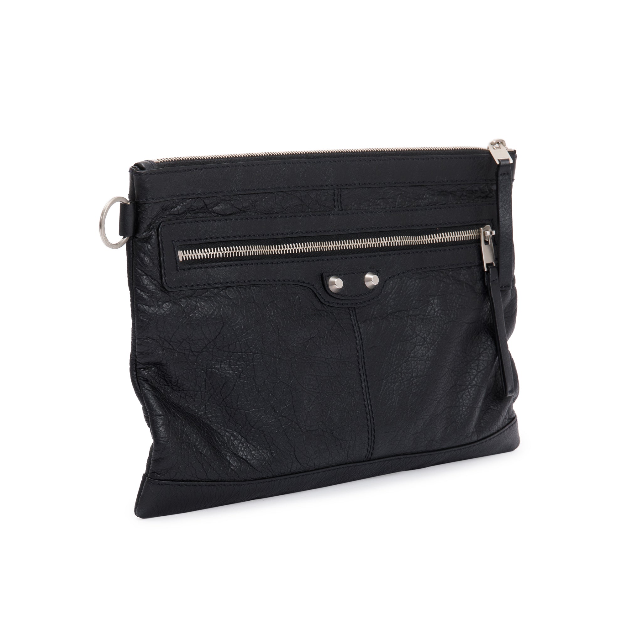 Balenciaga Black Calfskin Motocross Classic Clip L Pouch