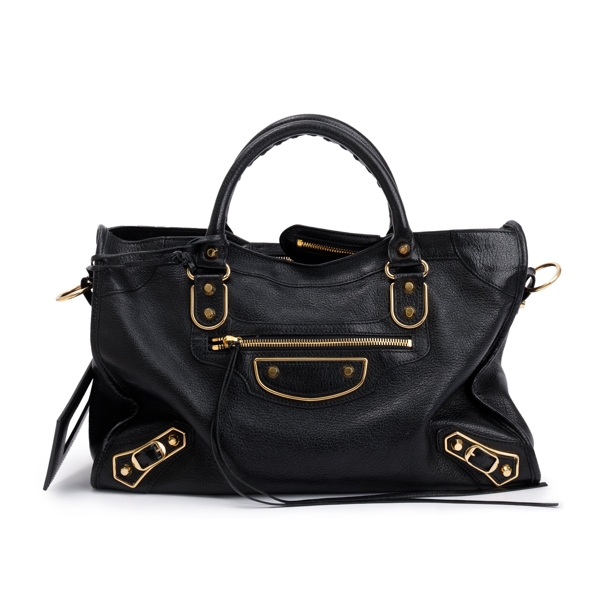 Balenciaga Black Chevre Leather Metallic Edge City Bag