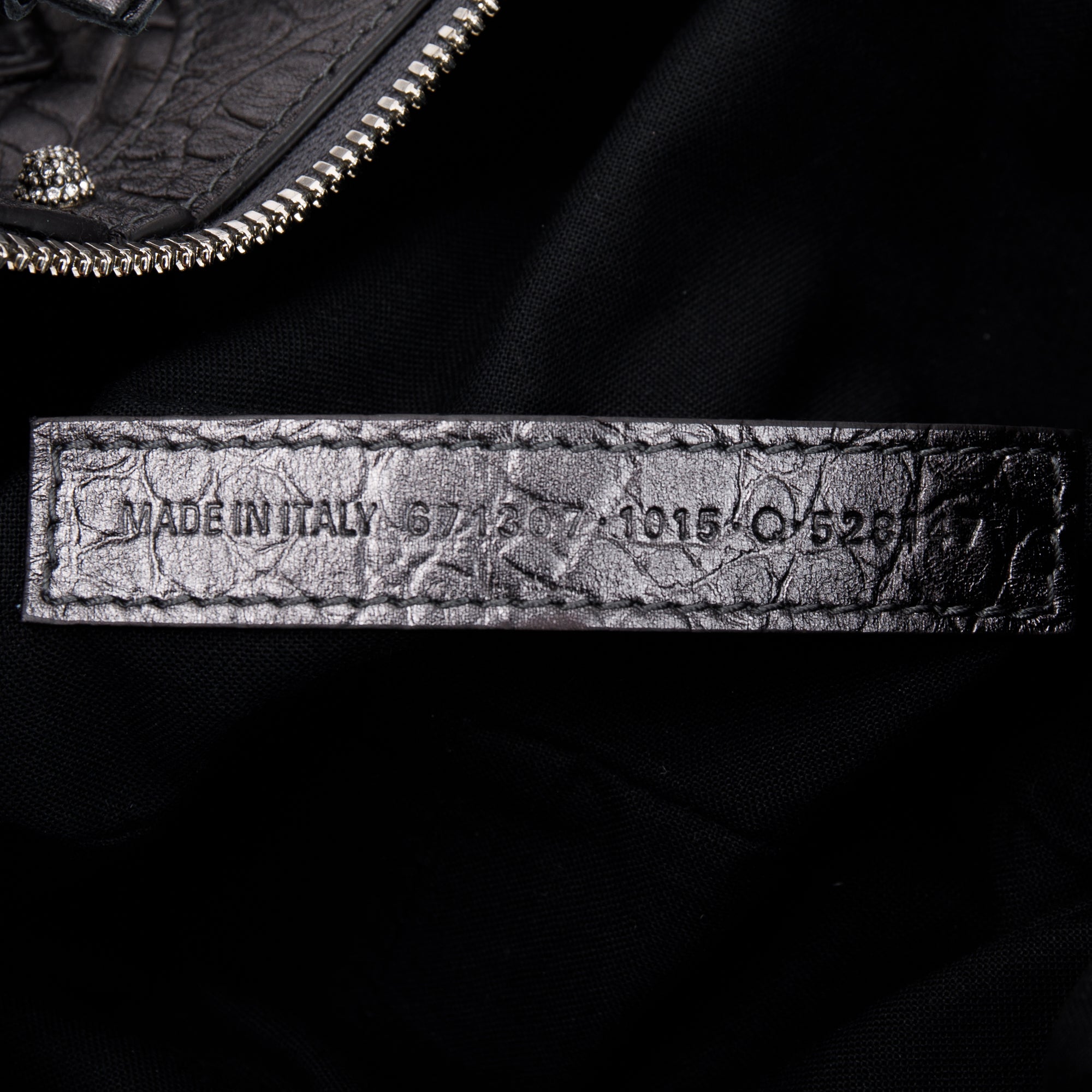 Balenciaga Black Croc-Embossed Arena Leather Rhinestones Le Cagole Small Shoulder Bag