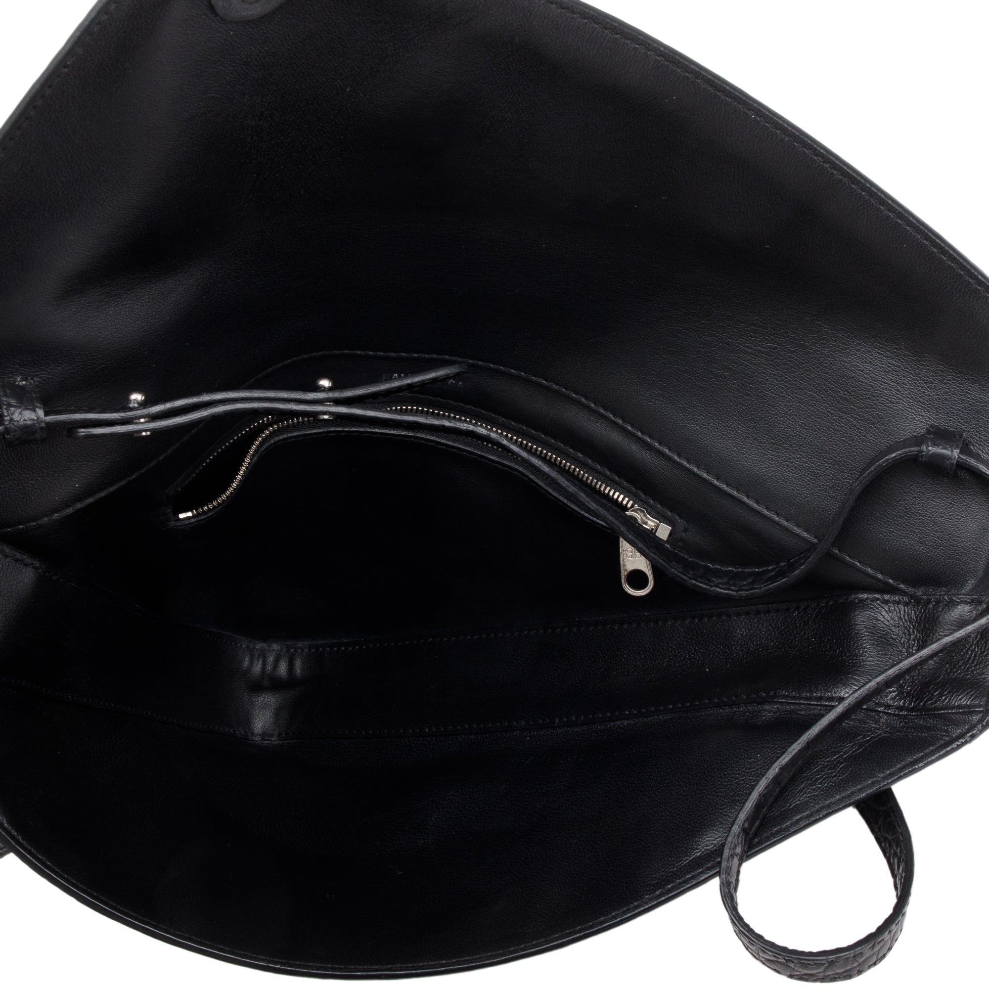 Balenciaga Black Croc-Embossed Calfskin Leather Triangle Clutch w/ Strap