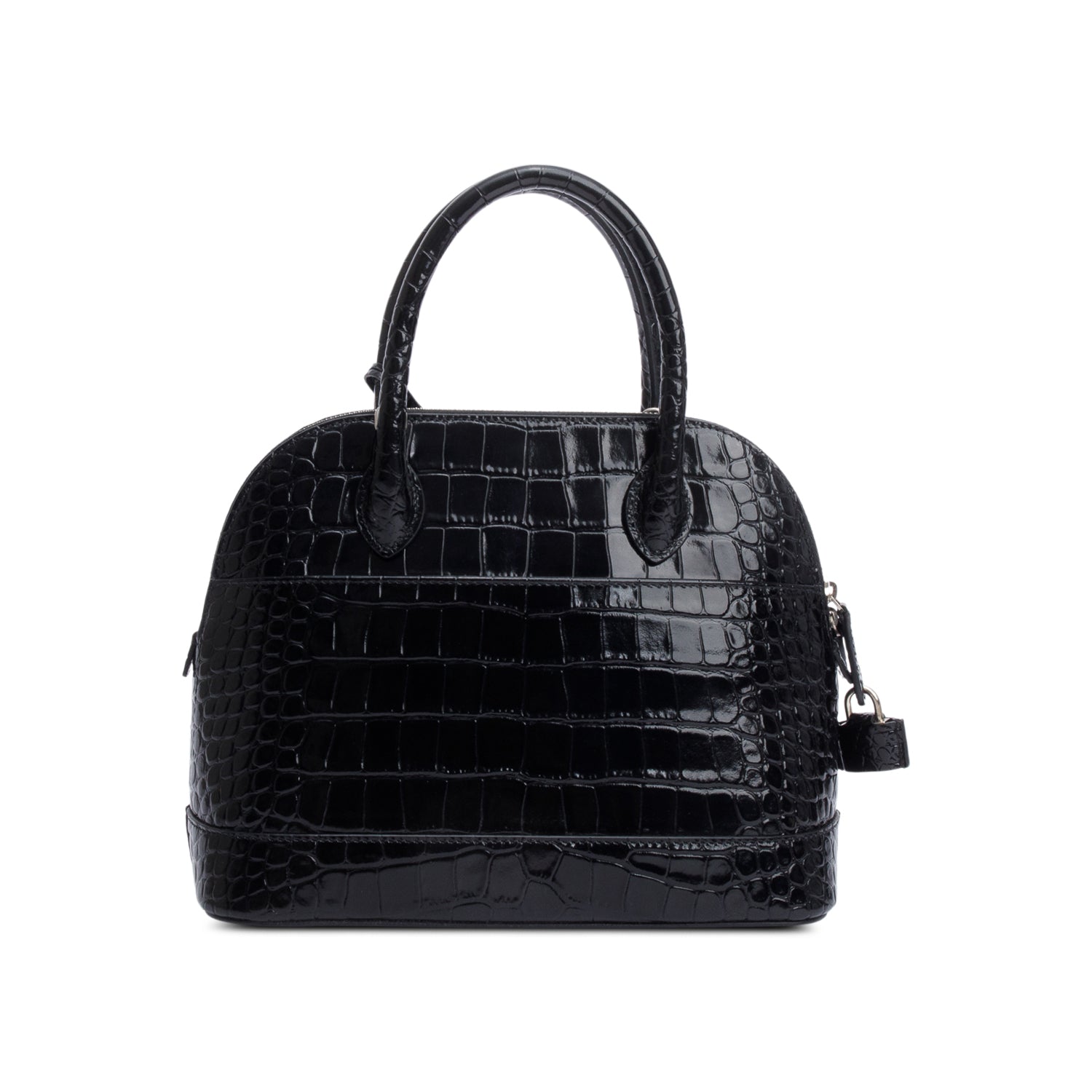 Balenciaga Black Croc-Embossed Calfskin Leather Ville S Top Handle Bag