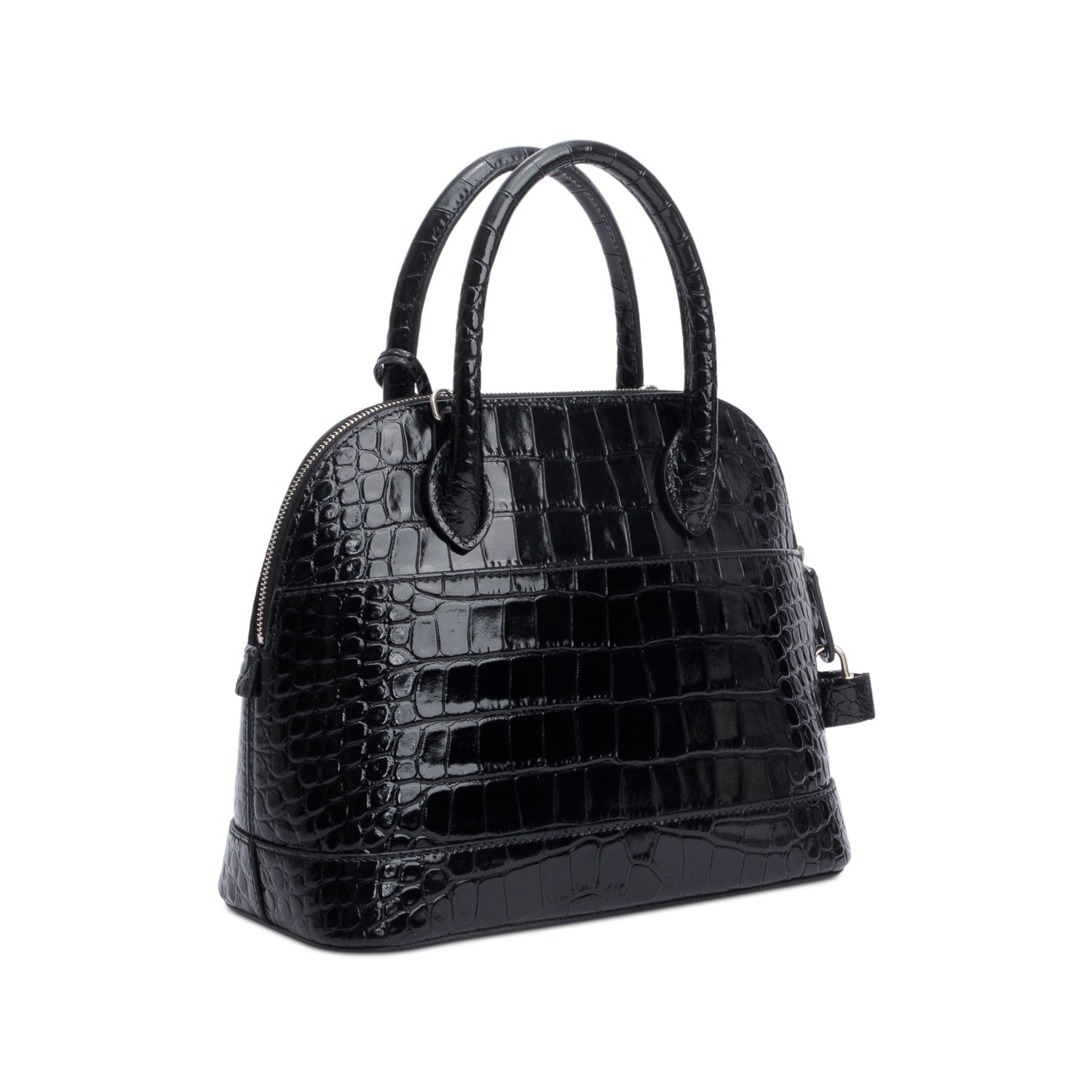 Balenciaga Black Croc-Embossed Calfskin Leather Ville S Top Handle Bag